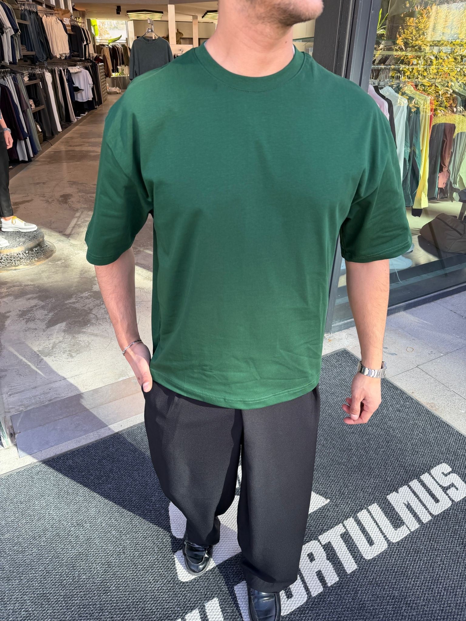 Yeşil SNZ Box-Fıt Basic T-shirt 