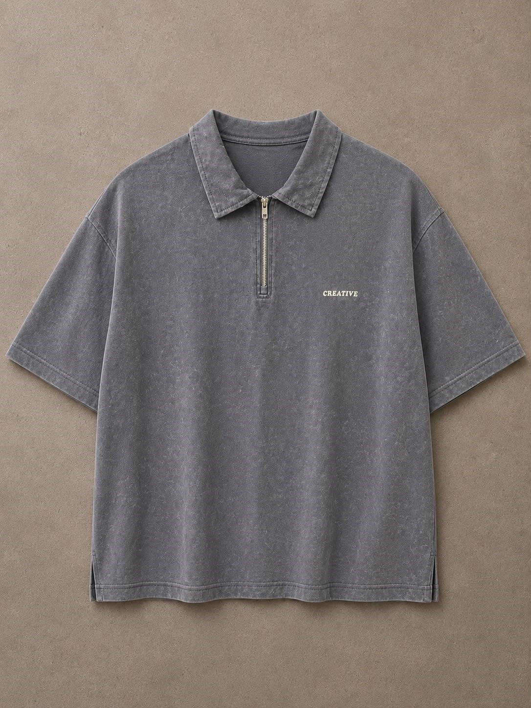 Yıkamalı Polo Yaka Fermuarlı T-Shirt