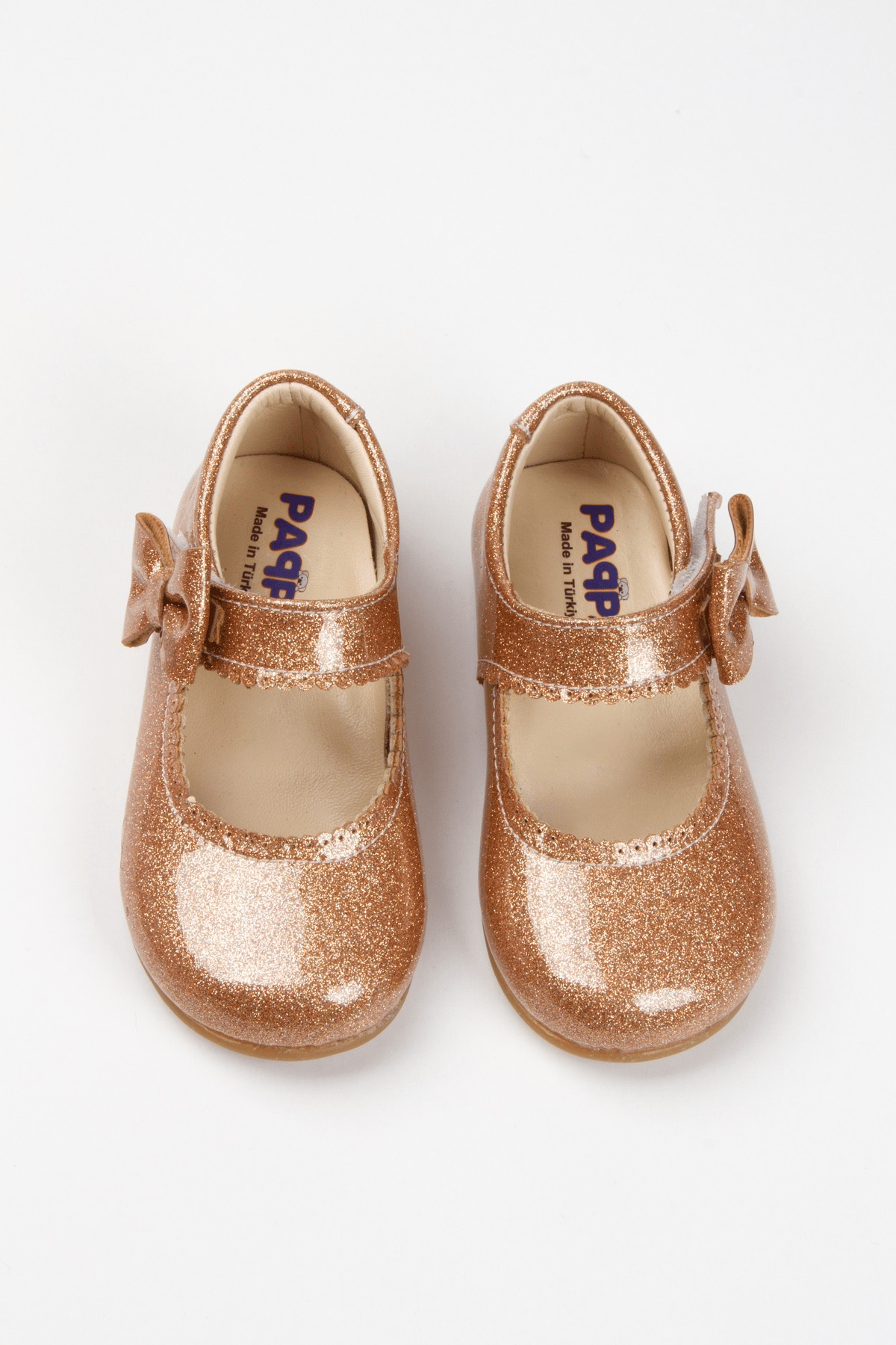 Paqpa Doria Kız Bebek Soft Tabanlı Bronz Simli Rugan Babet AB1001-14