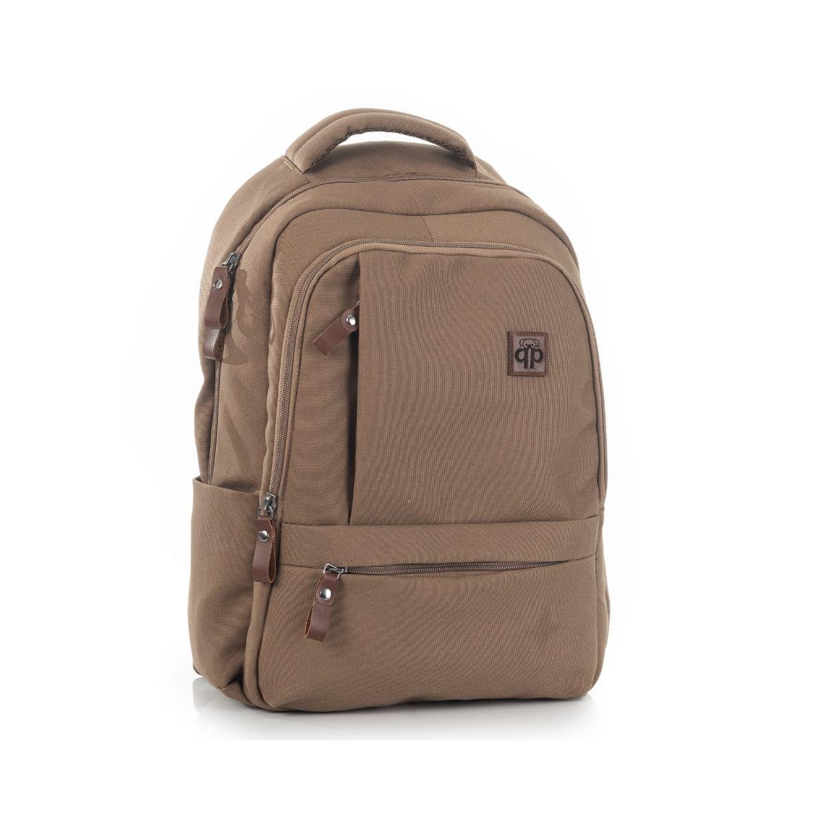 qp Madre Unisex Gabardin Kumaş Laptop Bölmeli Açık Kahve Sırt Çantası GBR1001-04