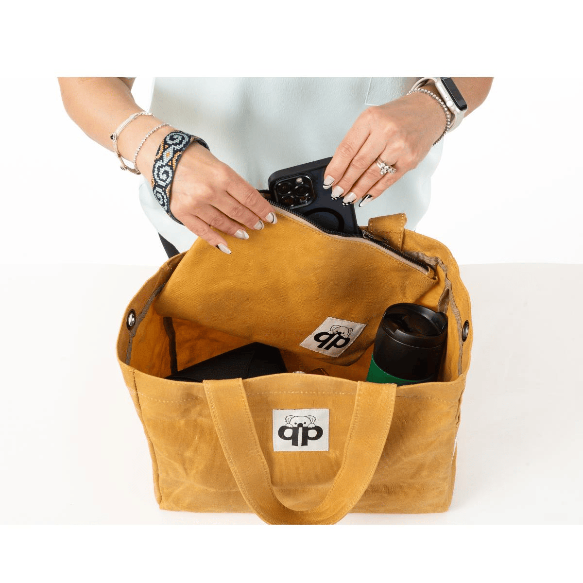 qp Ronda Tote Bag Kadın Camel Mumlu Kanvas El ve Omuz Çantası QP1002-03
