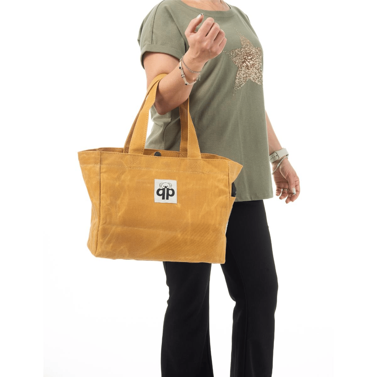 qp Ronda Tote Bag Kadın Camel Mumlu Kanvas El ve Omuz Çantası QP1002-03
