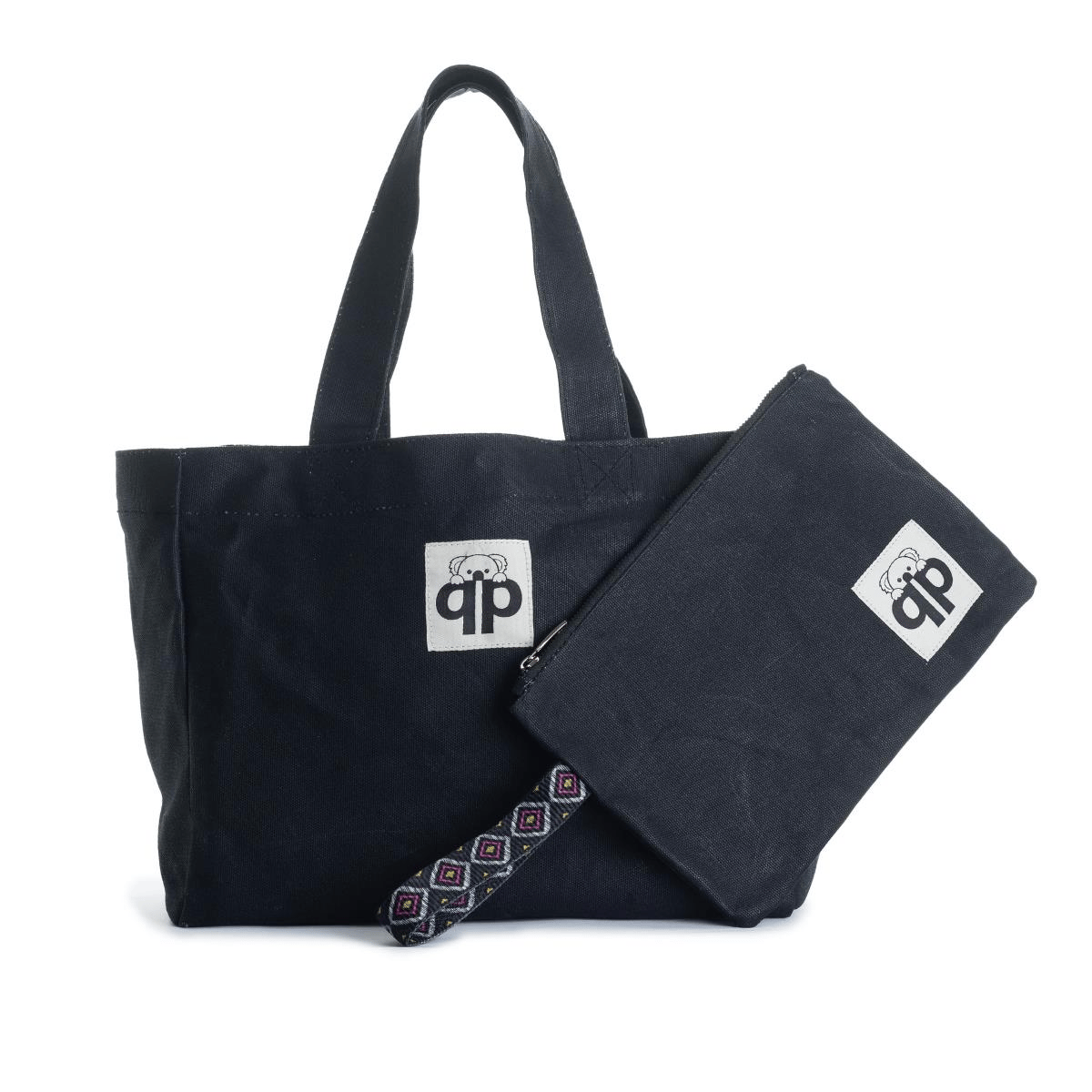 qp Ronda Tote Bag Kadın Siyah Mumlu Kanvas El ve Omuz Çantası QP1002-01