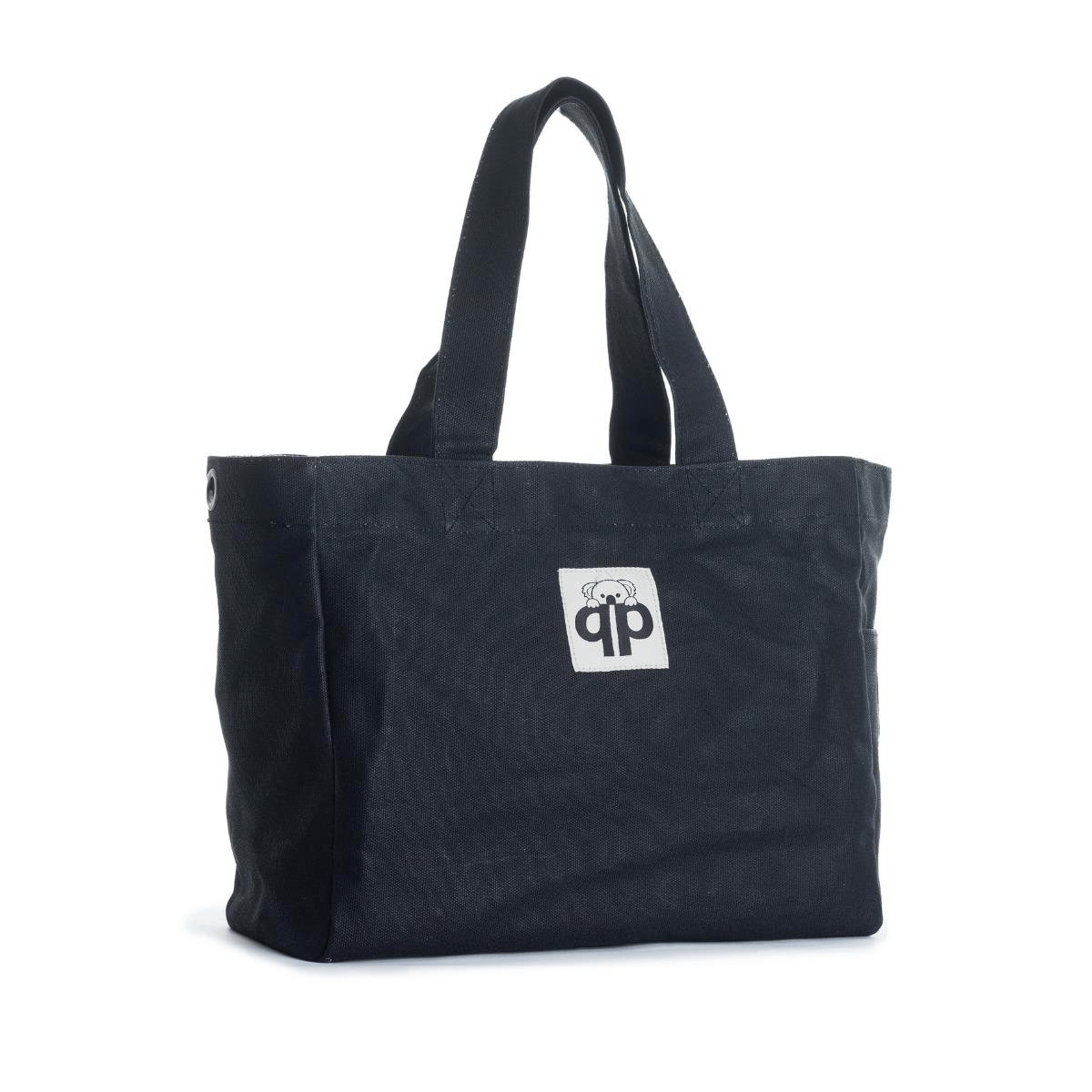 qp Ronda Tote Bag Kadın Siyah Mumlu Kanvas El ve Omuz Çantası QP1002-01