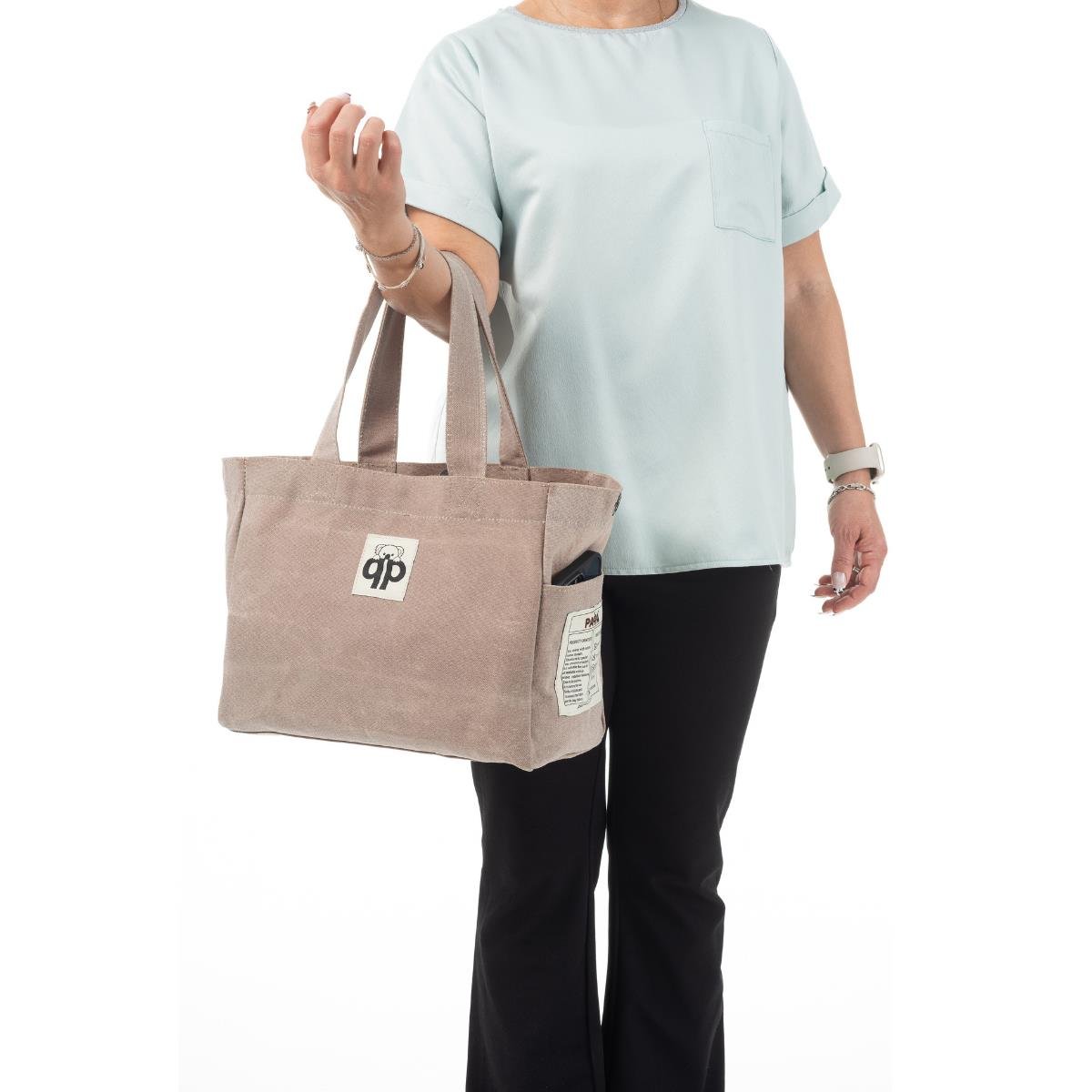 qp Ronda Tote Bag Kadın Taş Mumlu Kanvas El ve Omuz Çantası QP1002-02