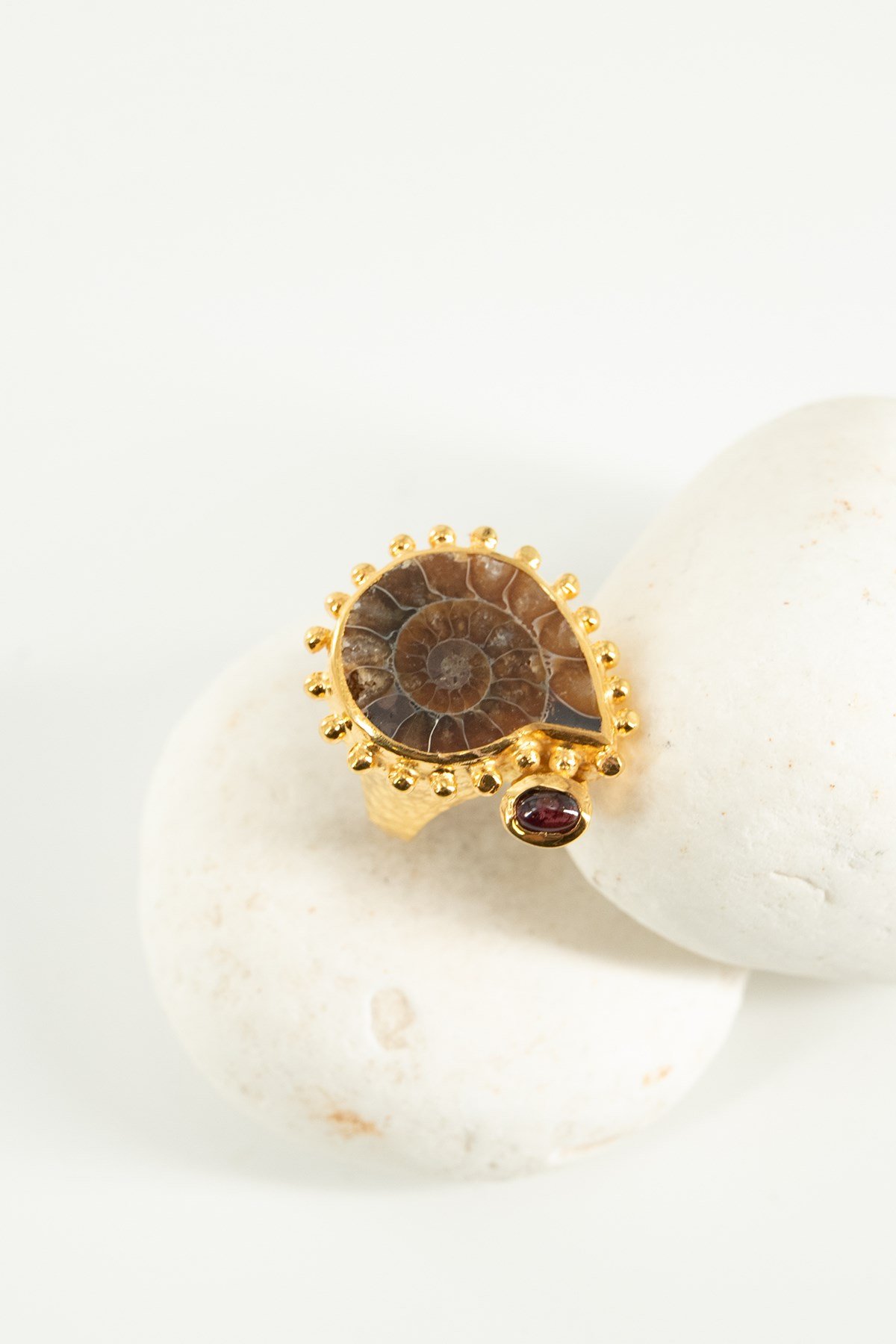 Amonit & Garnet Taşlı Gümüş Yüzük
