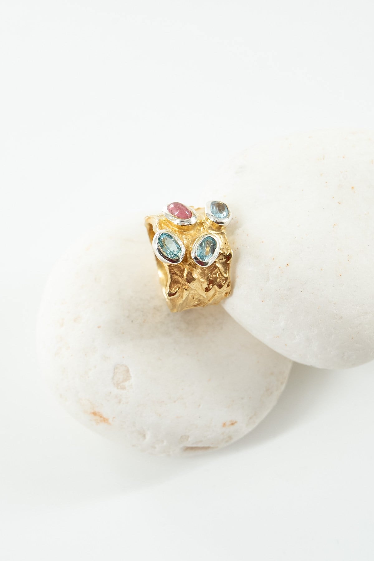 Acquamarina & Tormalina con Pietra Argento Anello