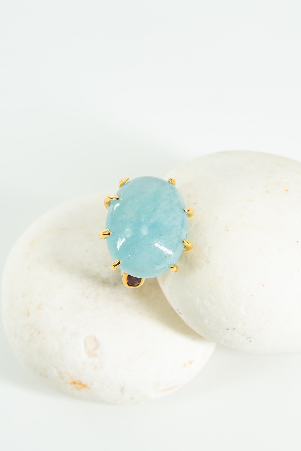 Aquamarine & Garnet Taşlı Gümüş Yüzük