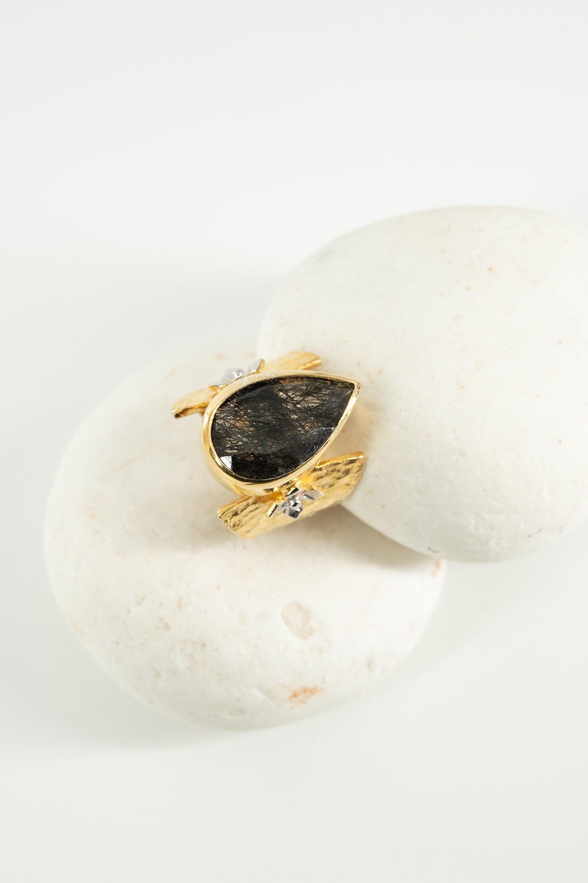 Black Rutil Quartz Taşlı Gümüş Yüzük