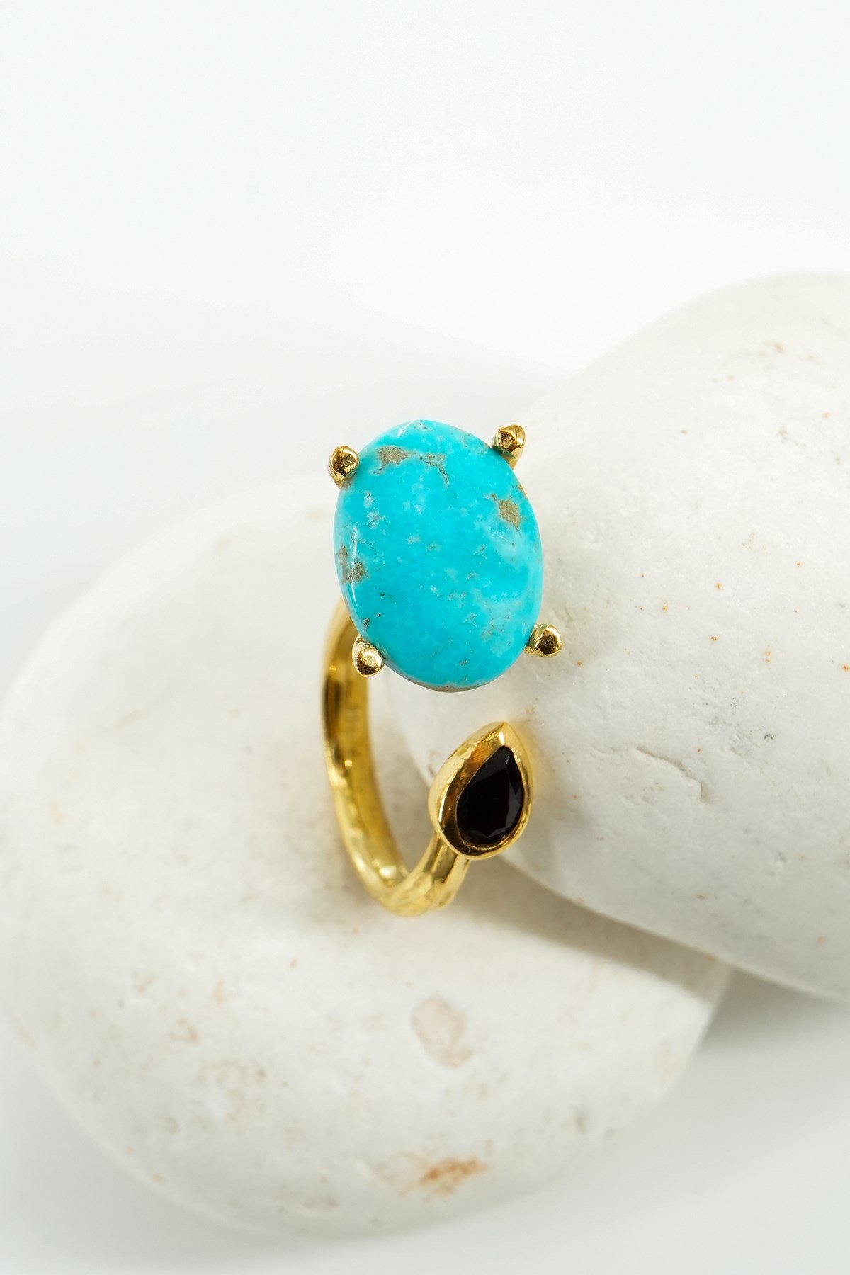 Turchese & Granato con Pietra Argento Anello