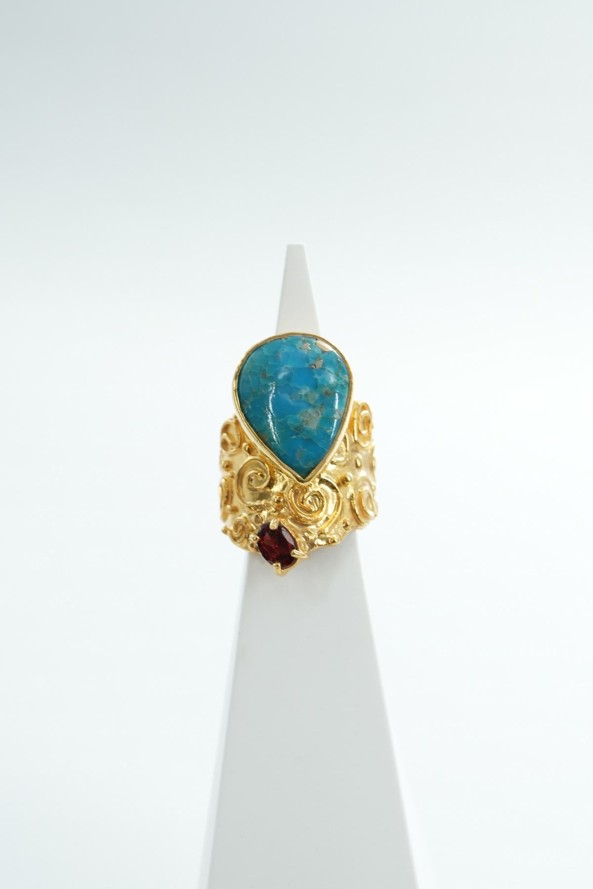 Turchese & Granato con Pietra Argento Anello