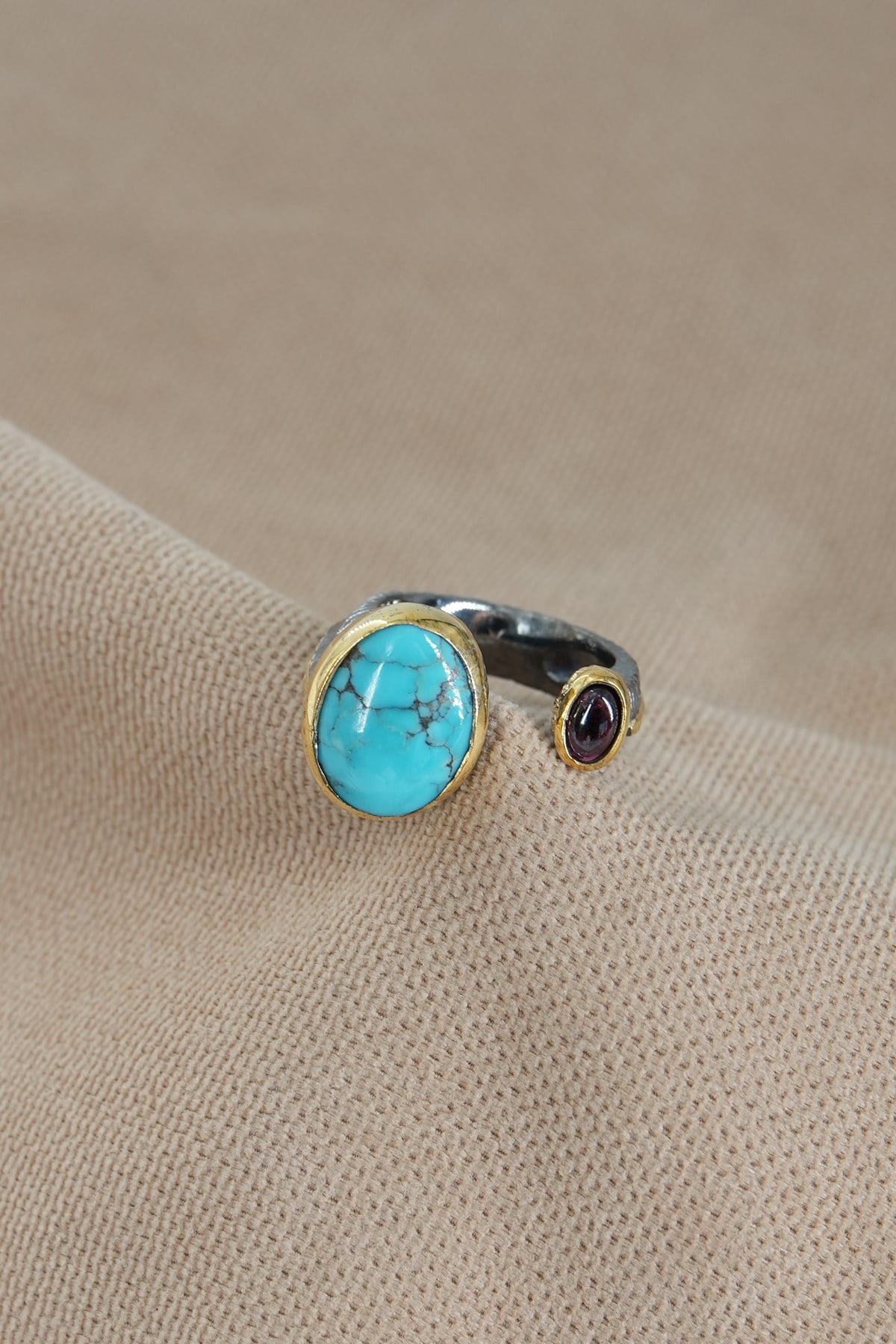 Turchese & Granato con Pietra Argento Anello