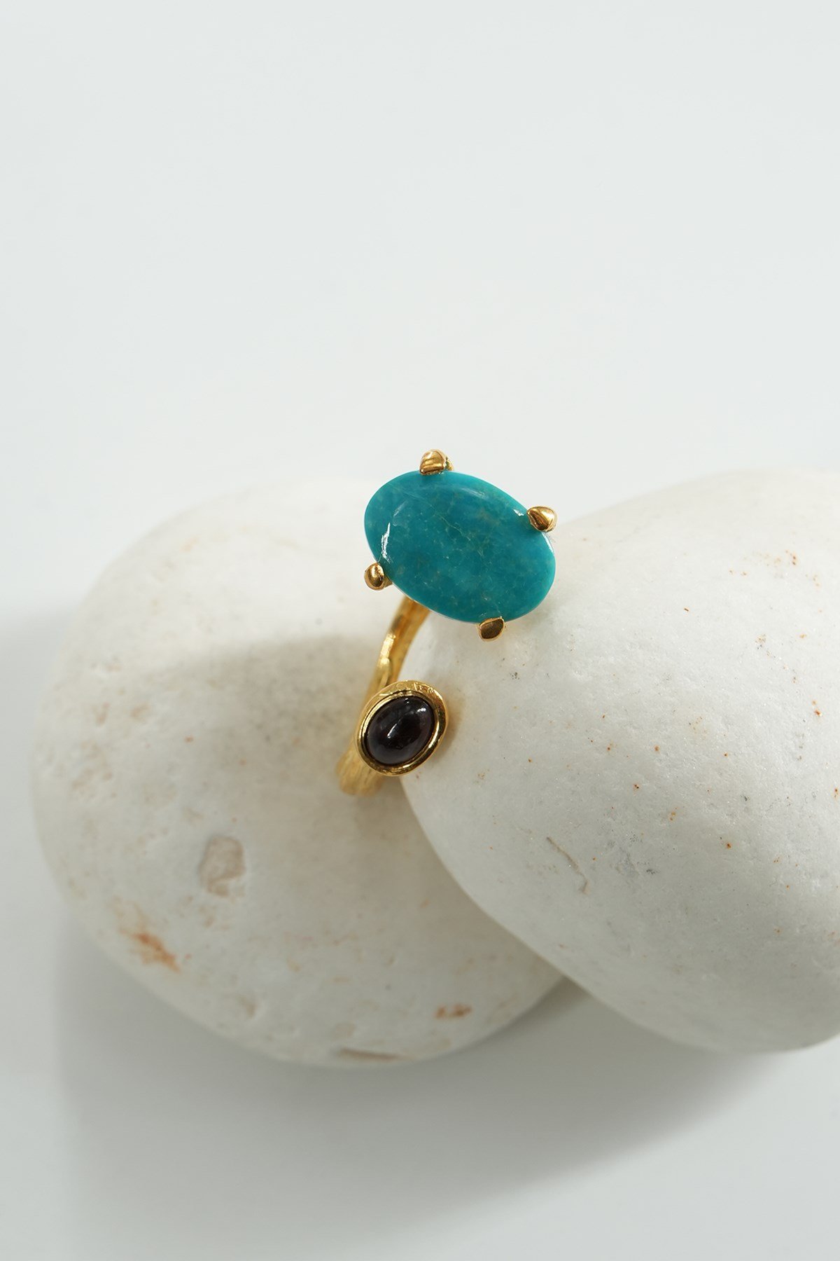 Turchese & Tormalina con Pietra Argento Anello