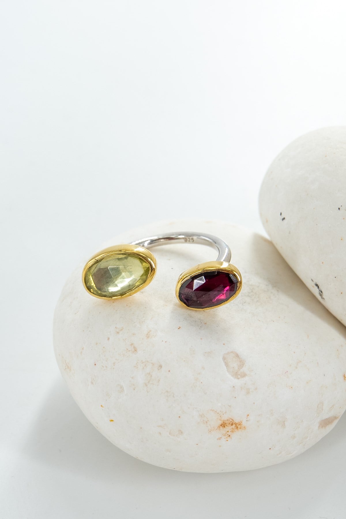 Garnet & Lime Quartz Gümüş Yüzük