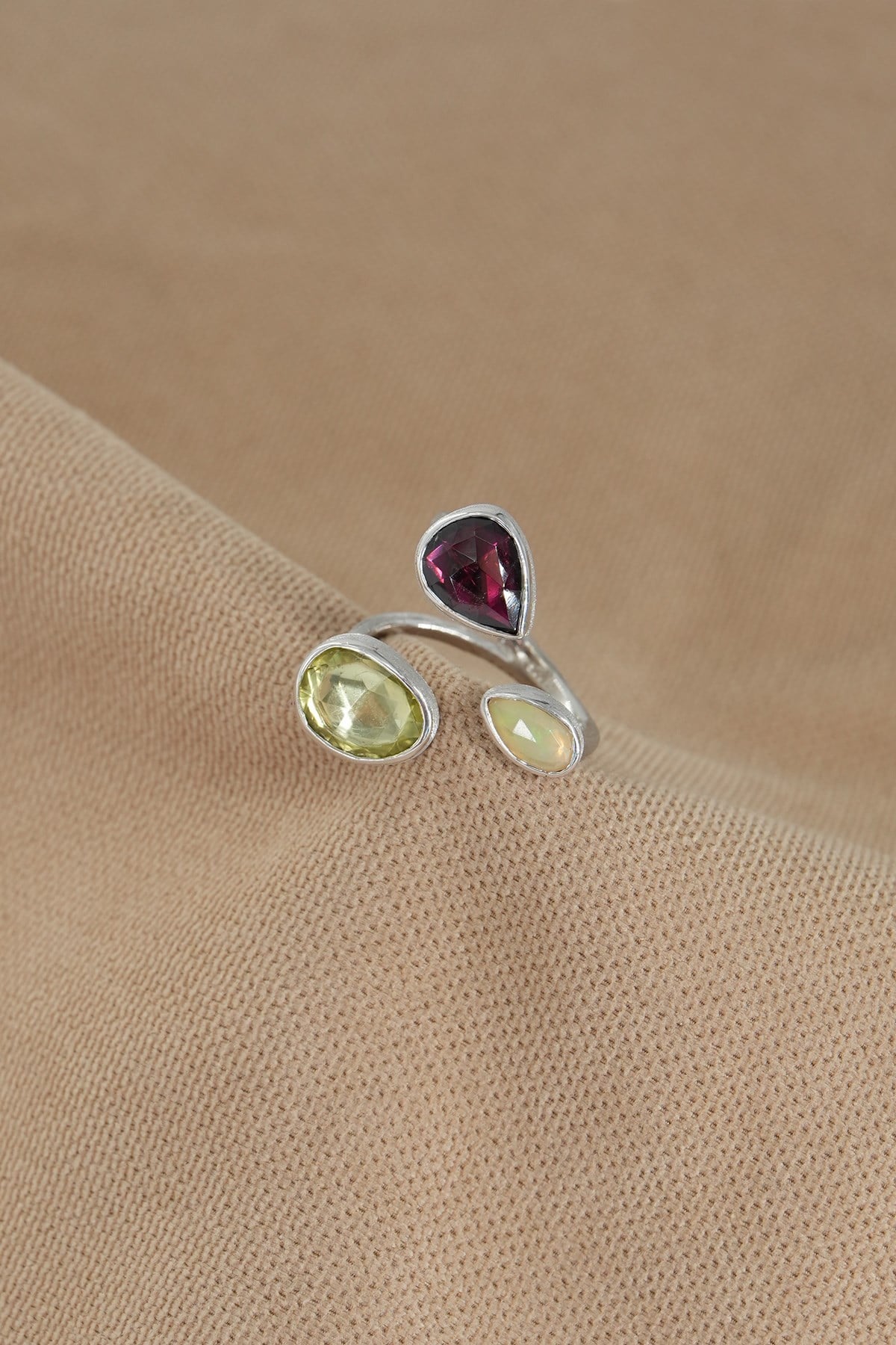 Garnet Opal Lime Quartz Taşlı Gümüş Yüzük