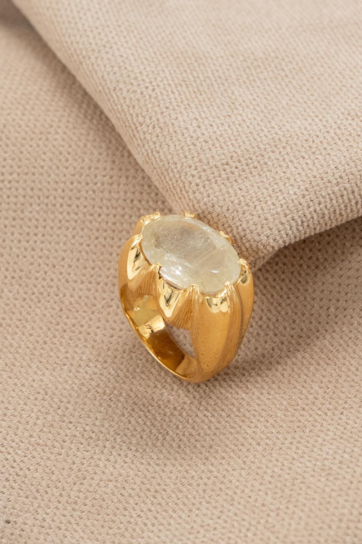 Rutilo Dorato Quarzo con Pietra Argento Anello