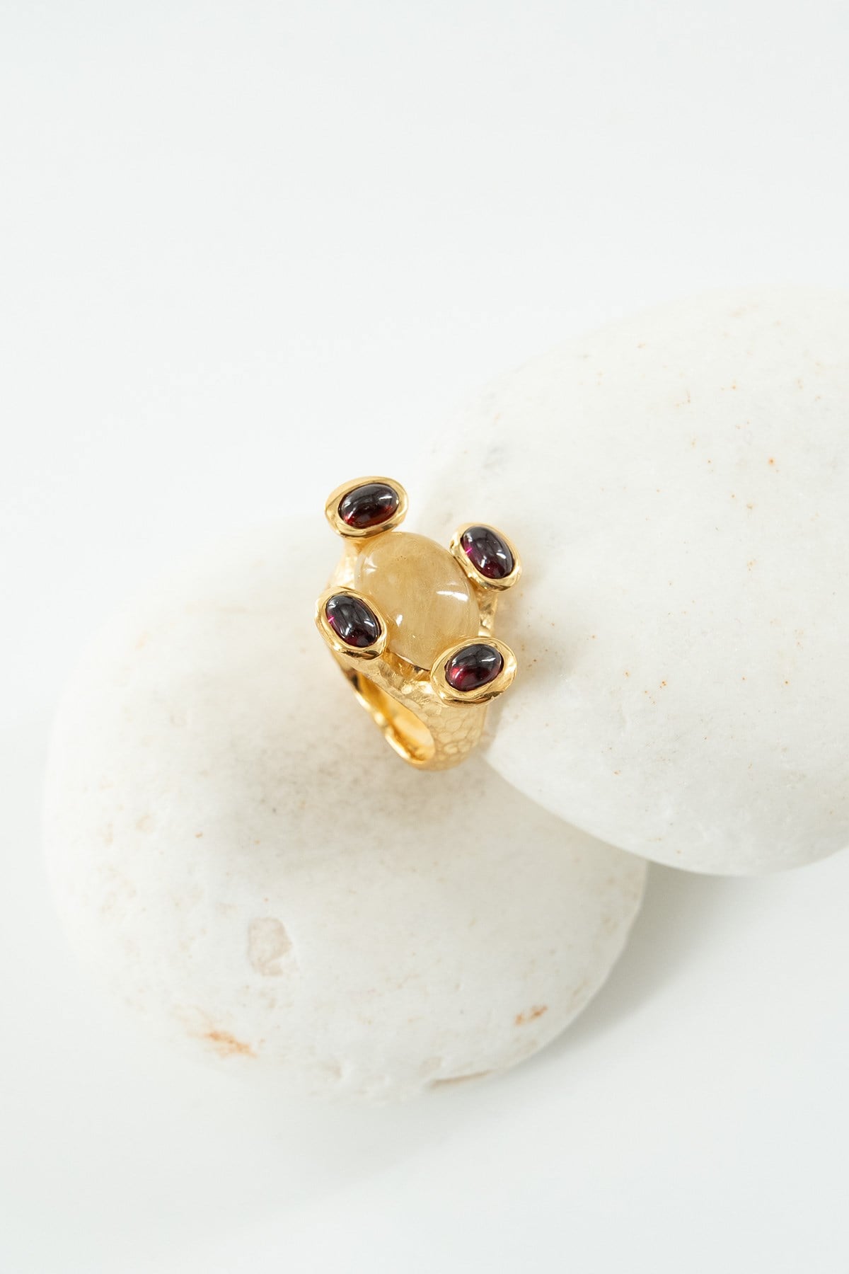 Rutilo Dorato Quarzo & Granato con Pietra Argento Anello