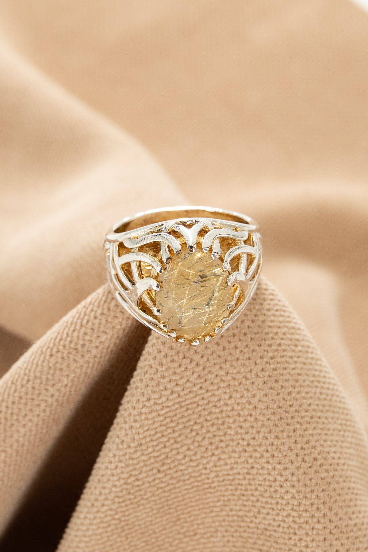 Gold Rutil Quartz Gümüş Yüzük