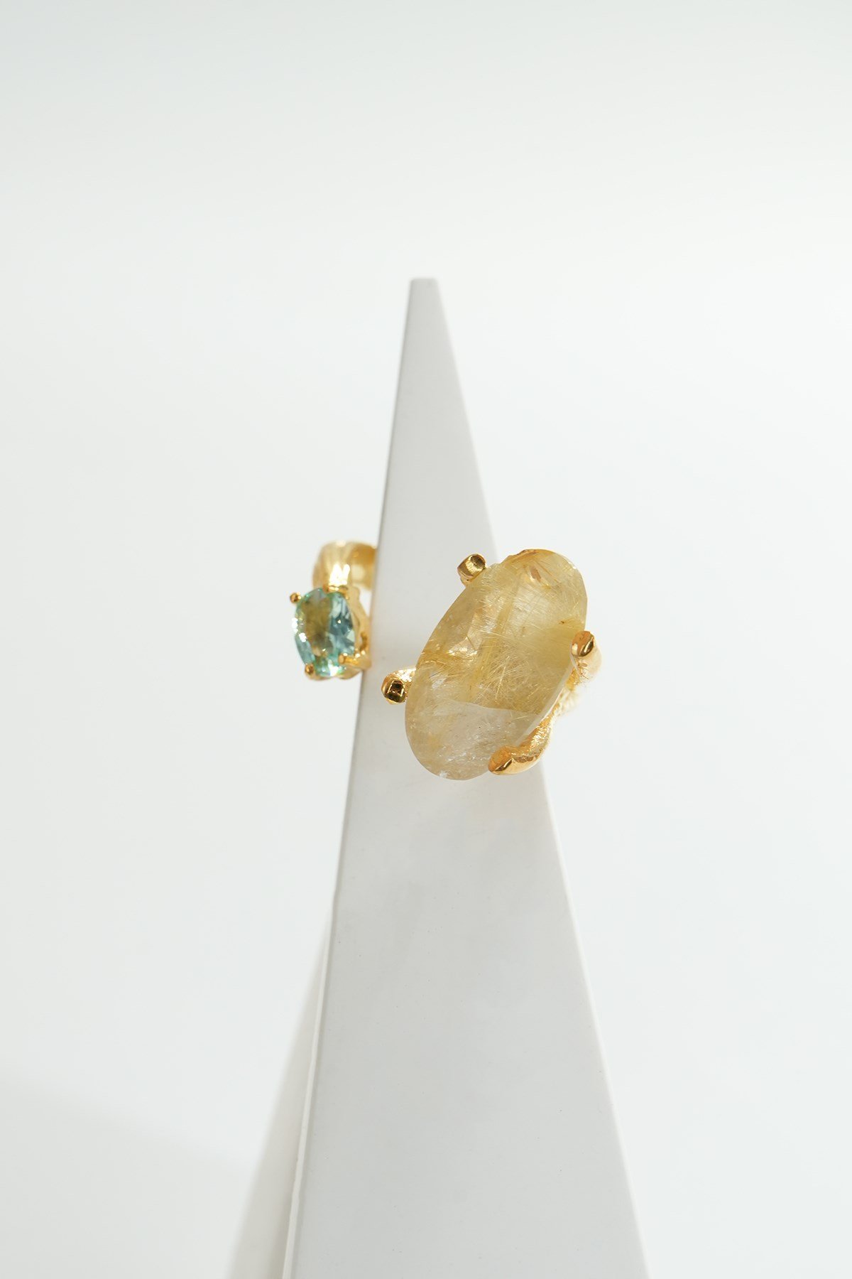 Rutilo Dorato Quarzo & Tormalina Paraiba con Pietra Argento Anello