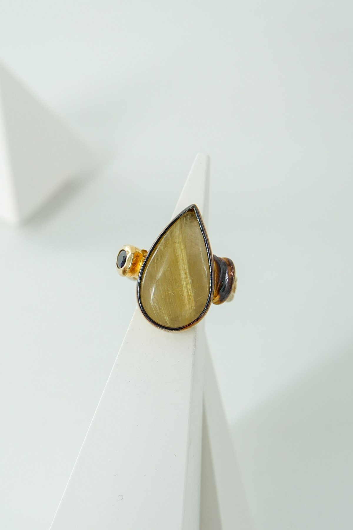 Rutilo Dorato Quarzo con Pietra Argento Anello