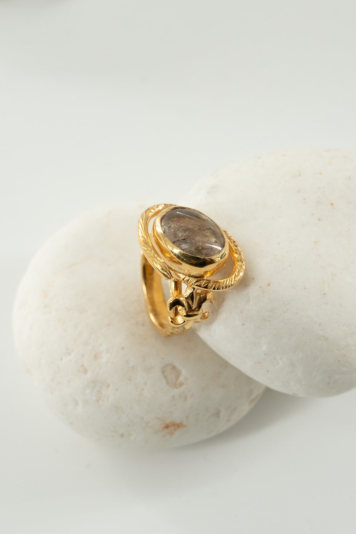 Gold Rutil Quartz Taşlı Gümüş Yüzük