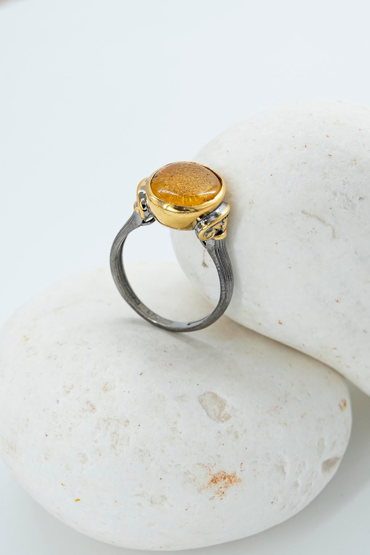 Kehribar (Amber) Taşlı Gümüş Yüzük
