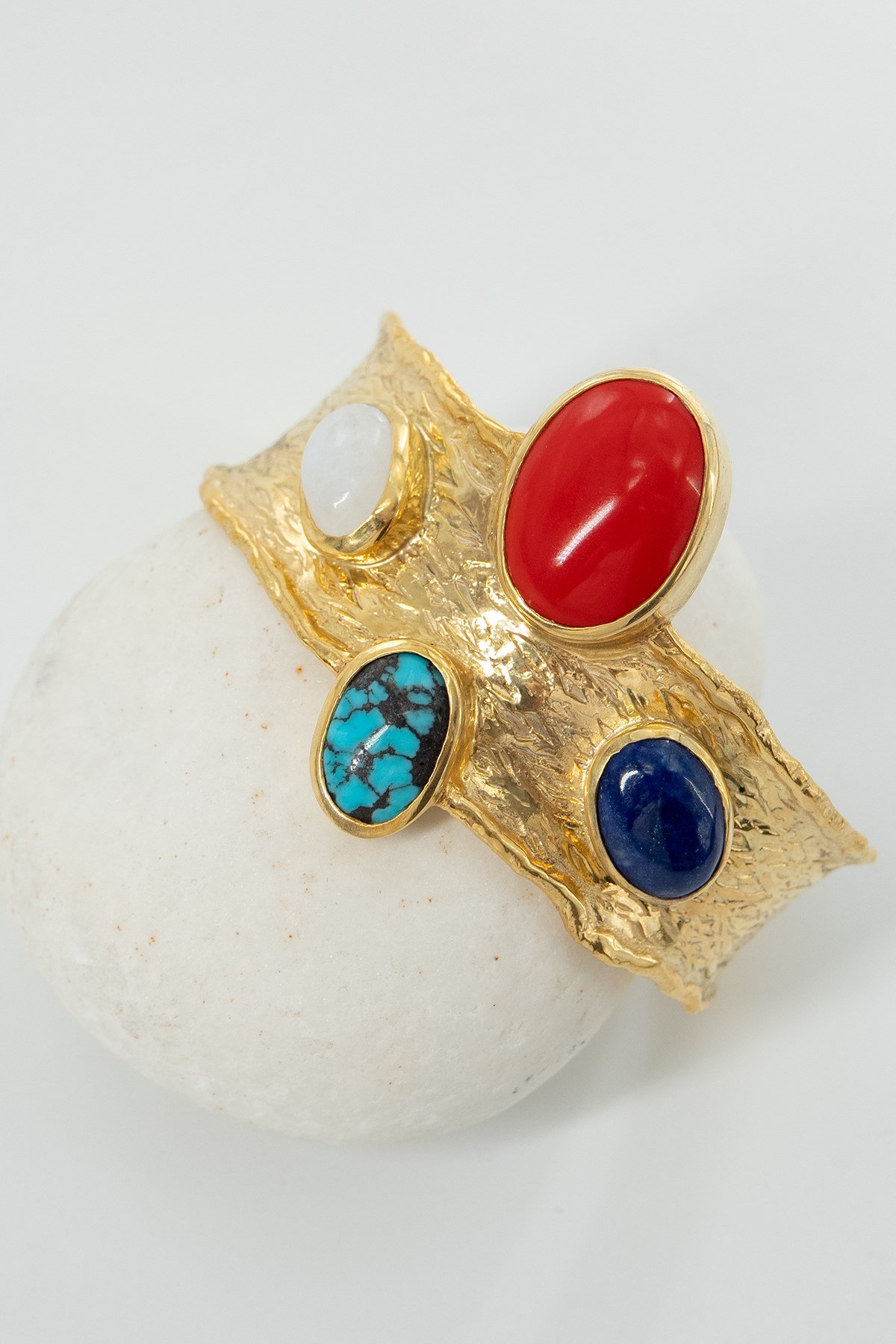 Mercan, Ay Taşı, Turkuaz, Lapis Lazuli Taşlı Gümüş Bileklik