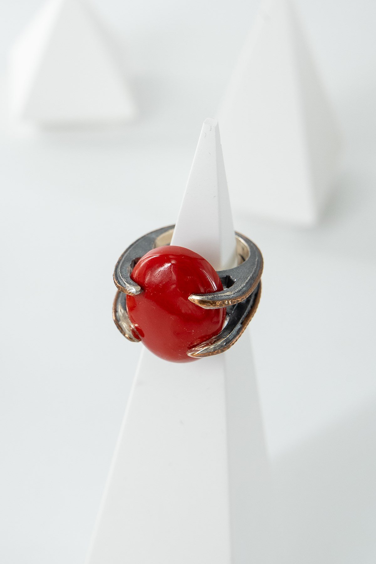 Corallo con Pietra Argento Anello