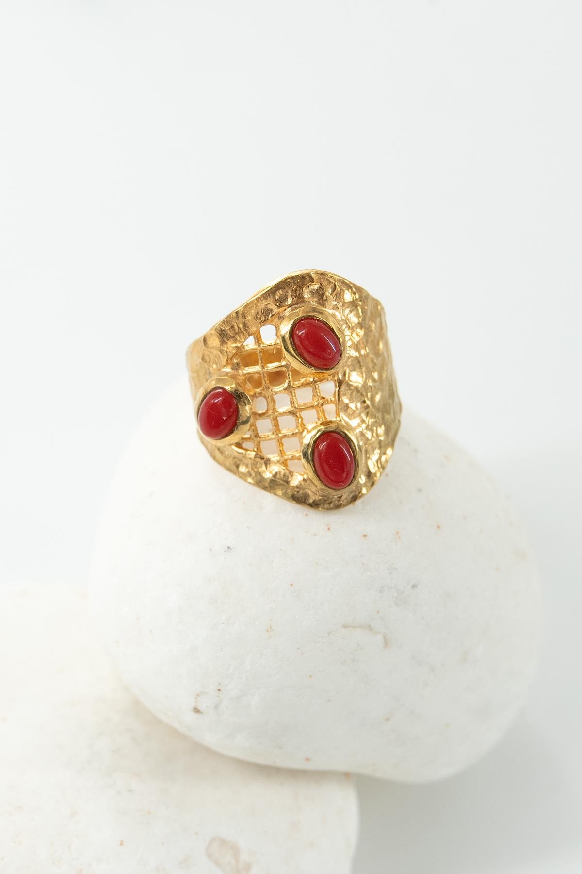 Corallo con Pietra Argento Anello