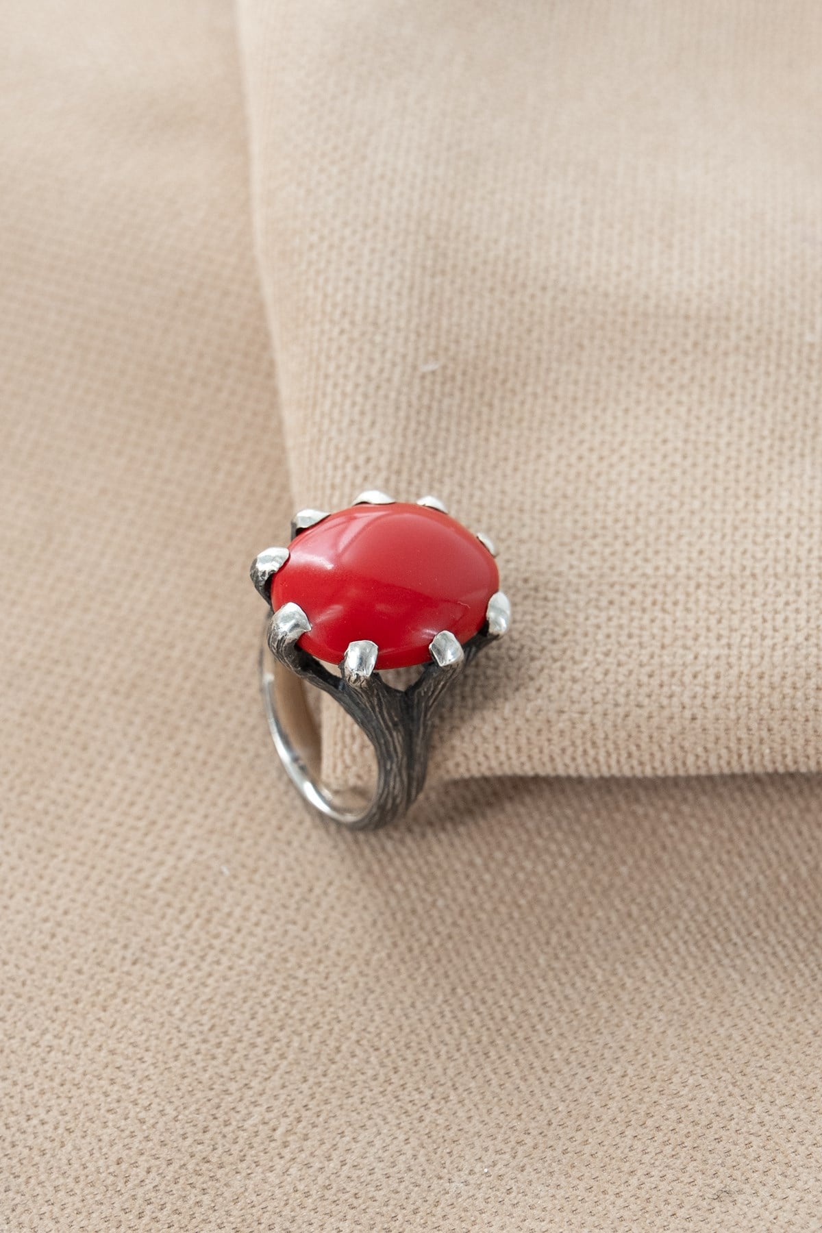 Corallo con Pietra Argento Anello
