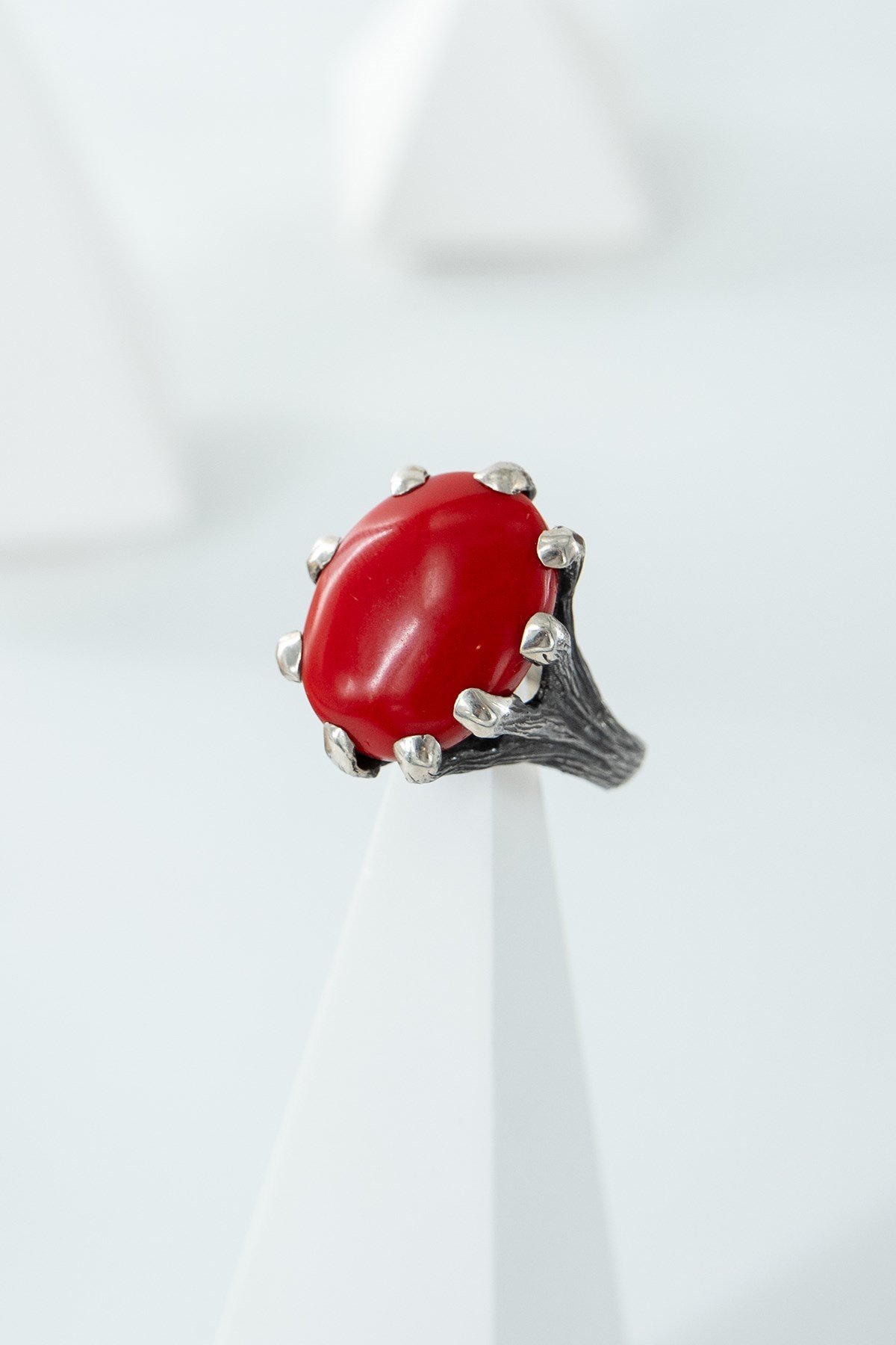 Corallo con Pietra Argento Anello