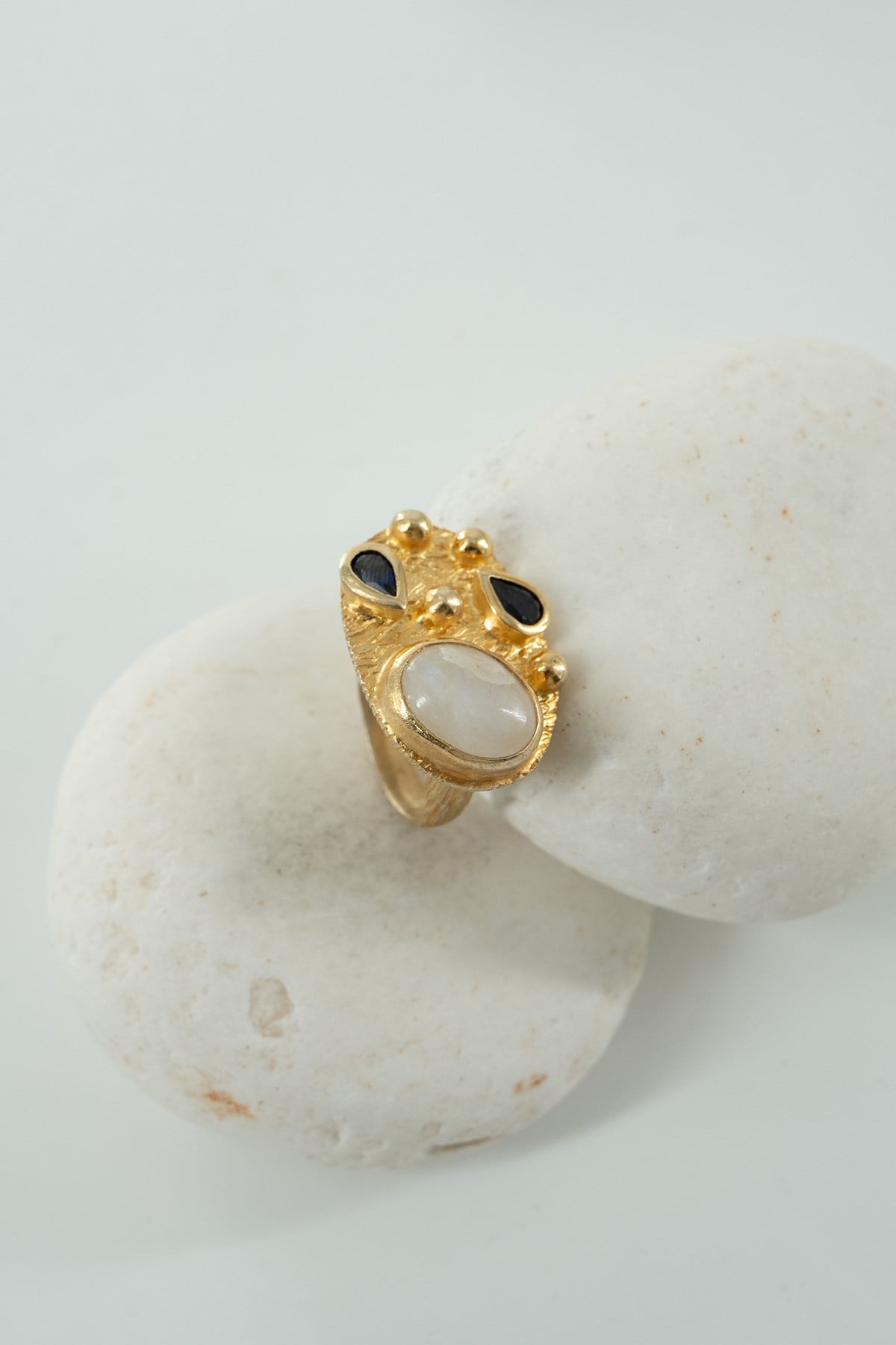 Pietra di Luna & Granato con Pietra Argento Anello