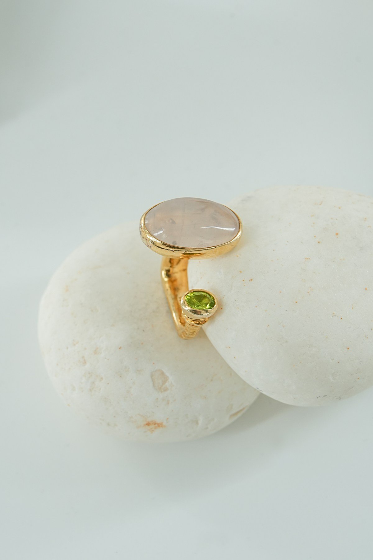 Pietra di Luna & Peridoto con Pietra Argento Anello