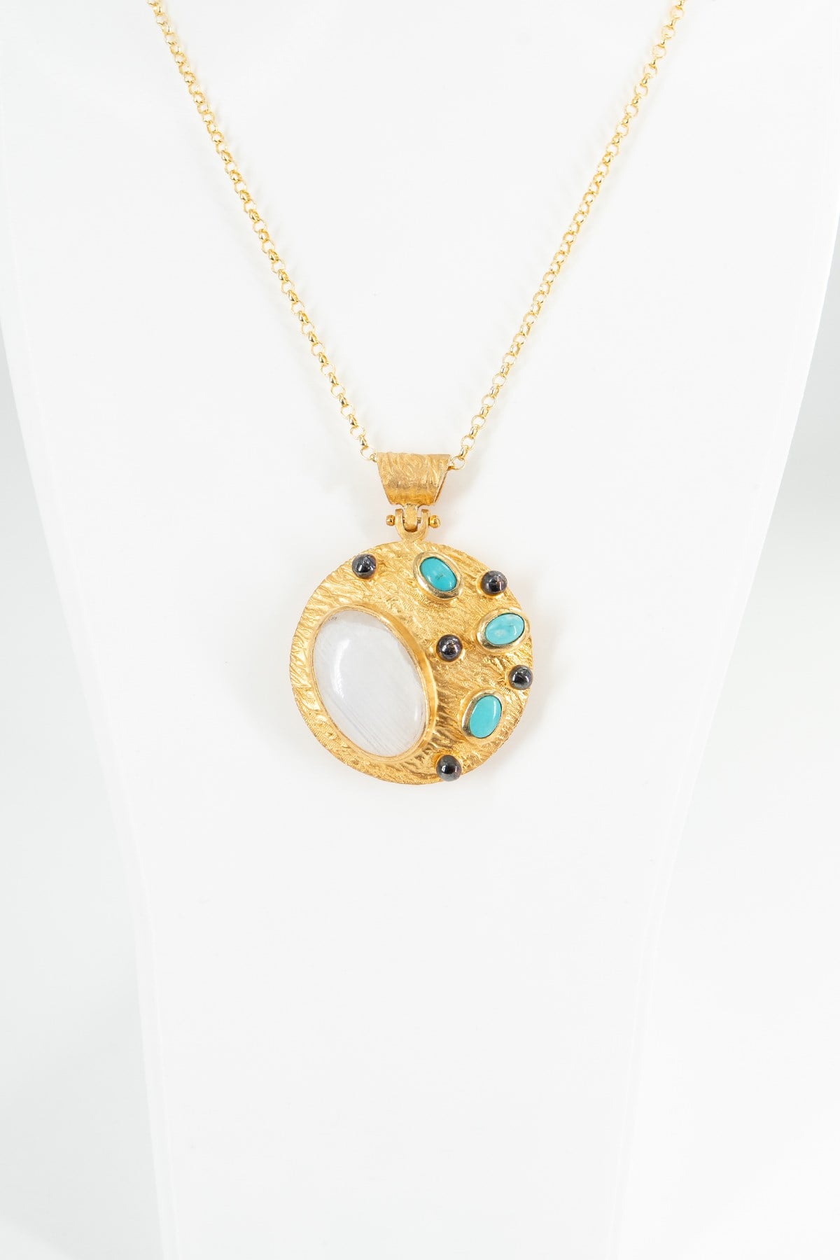 Moonstone ve Firuze Taşlı Gümüş Kolye