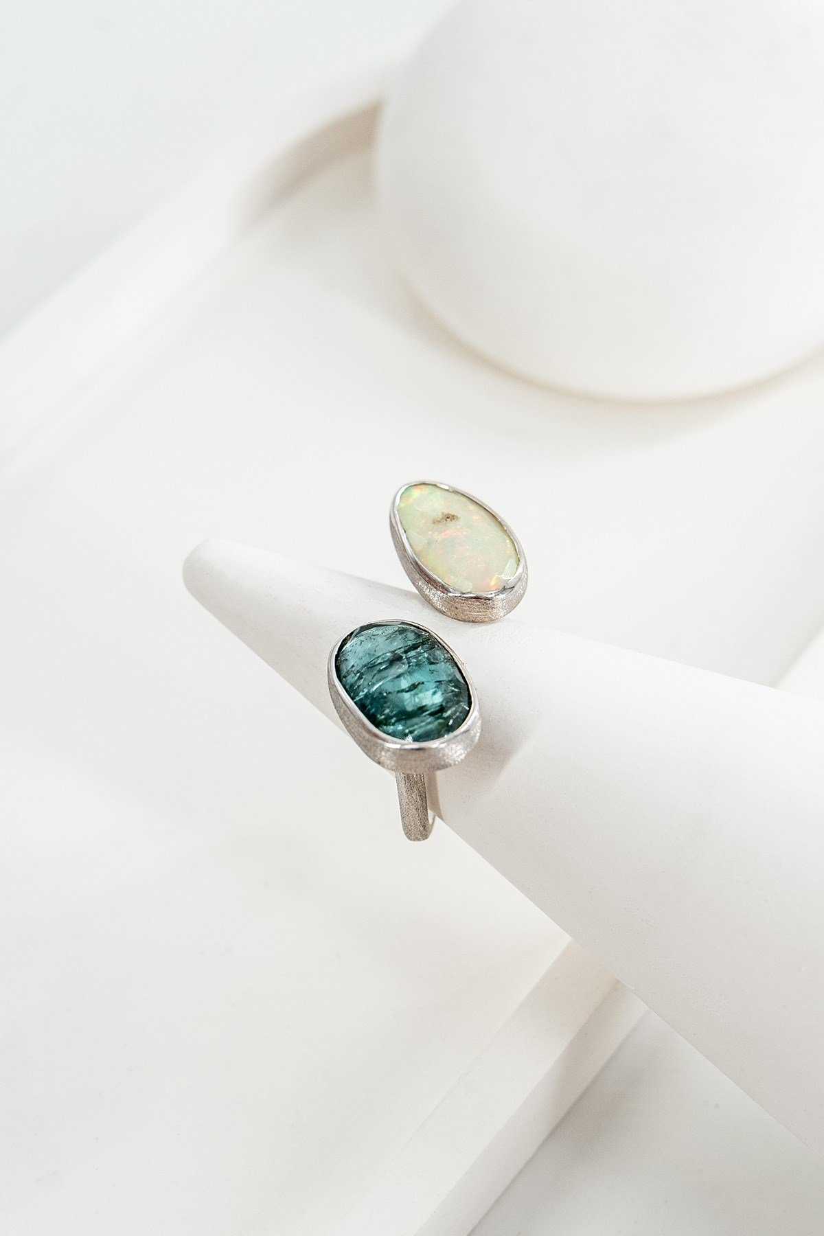 Opal & Turmalin Taşlı Gümüş Yüzük 
