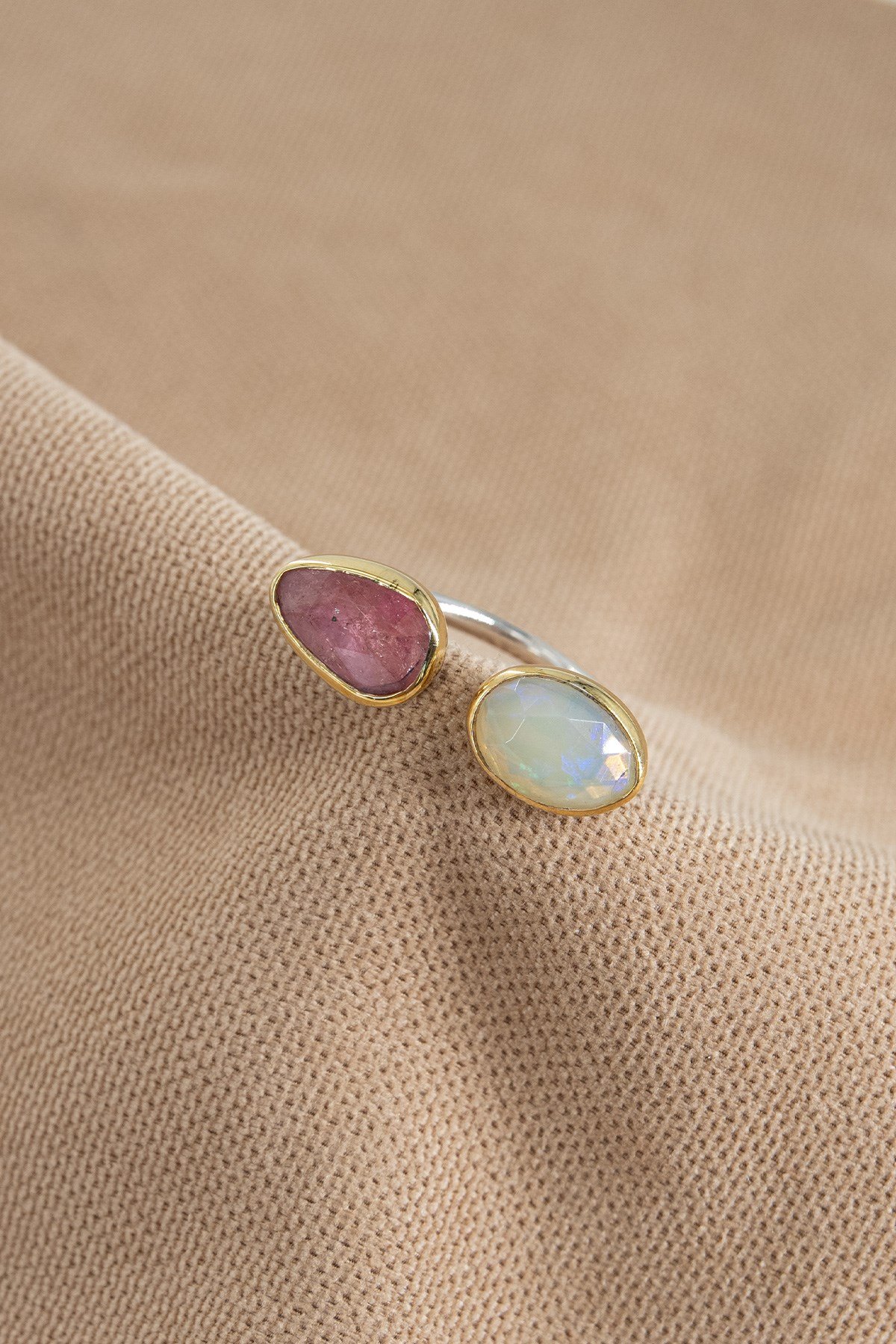 Opale & Tormalina con Pietra Argento Anello