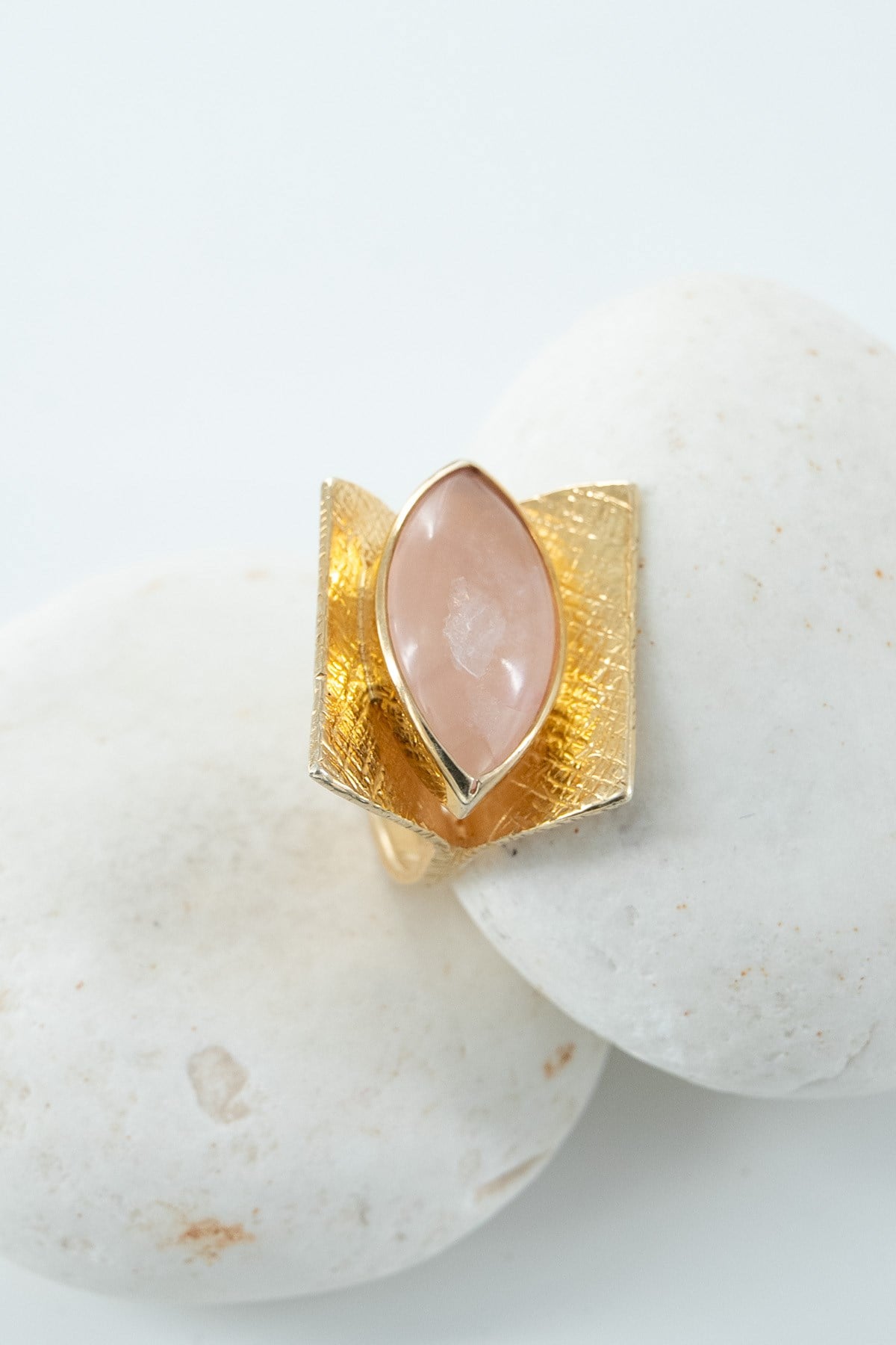 Quarzo Rosa con Pietra Argento Anello