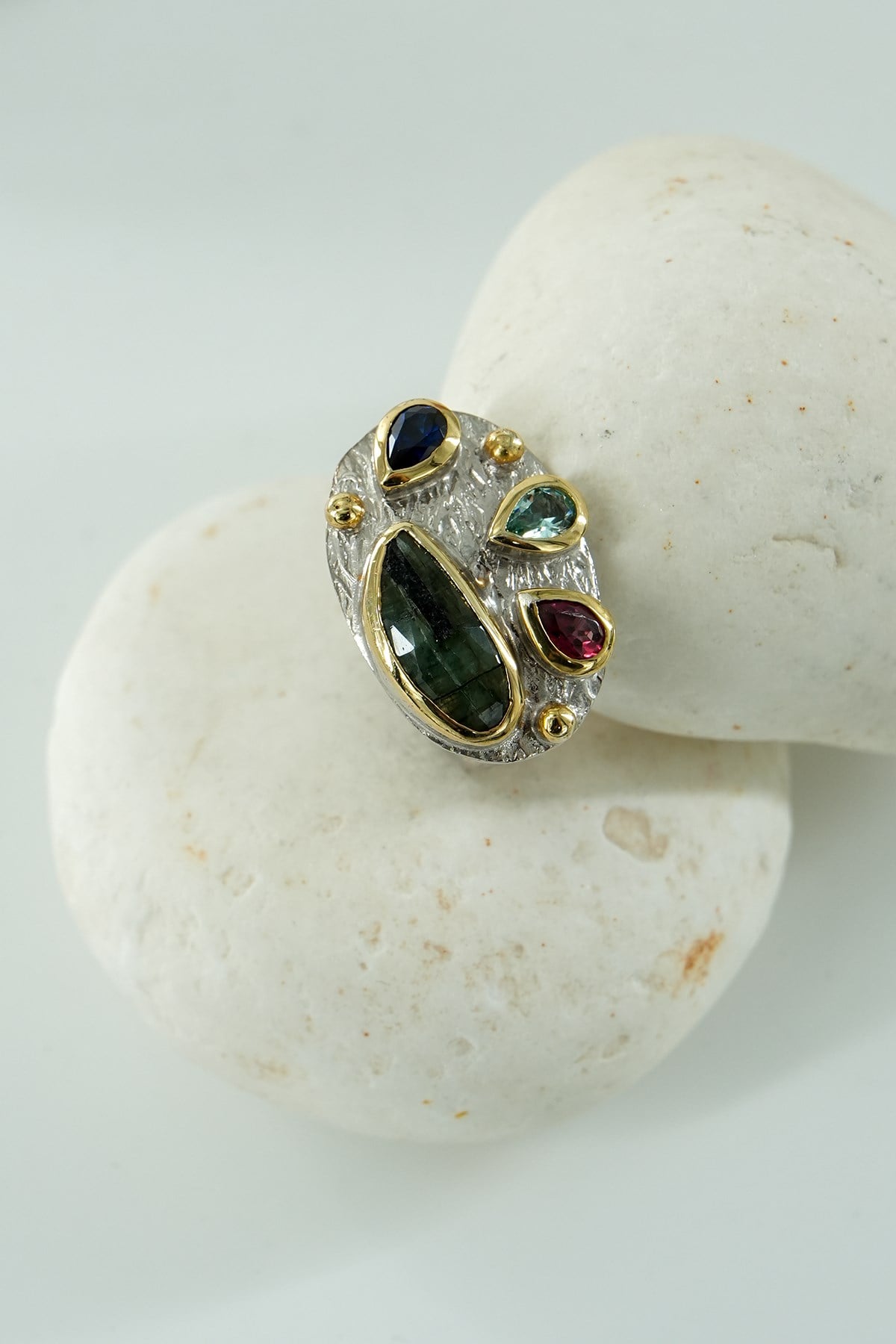 Rubizoisite & Granato / Paraiba / Zaffiro con Pietra Argento Anello