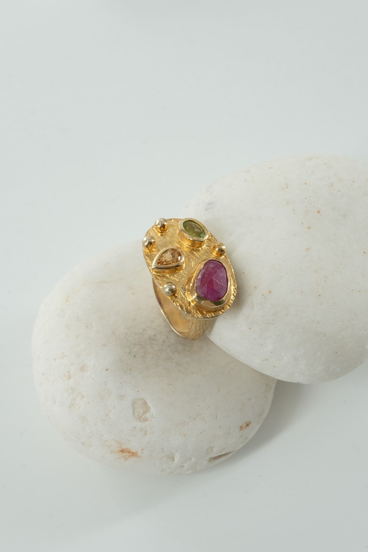 Rubino, Citrino & Peridoto con Pietra Argento Anello