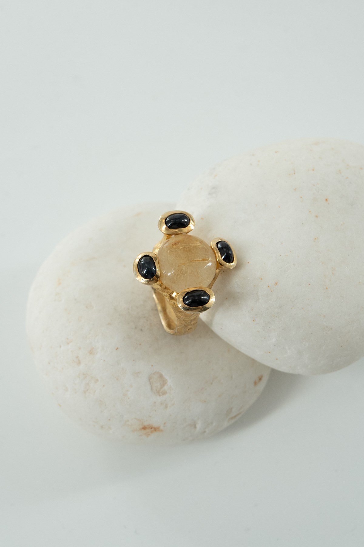 Rutil Quartz & Safir Taşlı Gümüş Yüzük