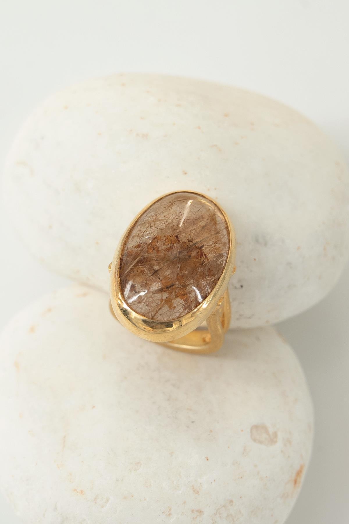 Rutil Quartz Taşlı Gümüş Yüzük 14.45 gr