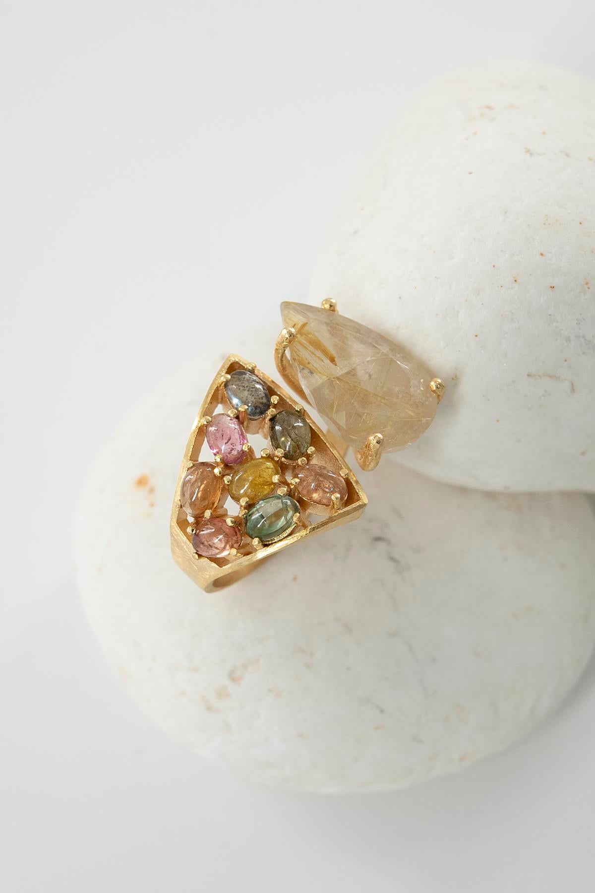 Rutil Quartz & Turmalin Taşlı Gümüş Yüzük 11,20 gr