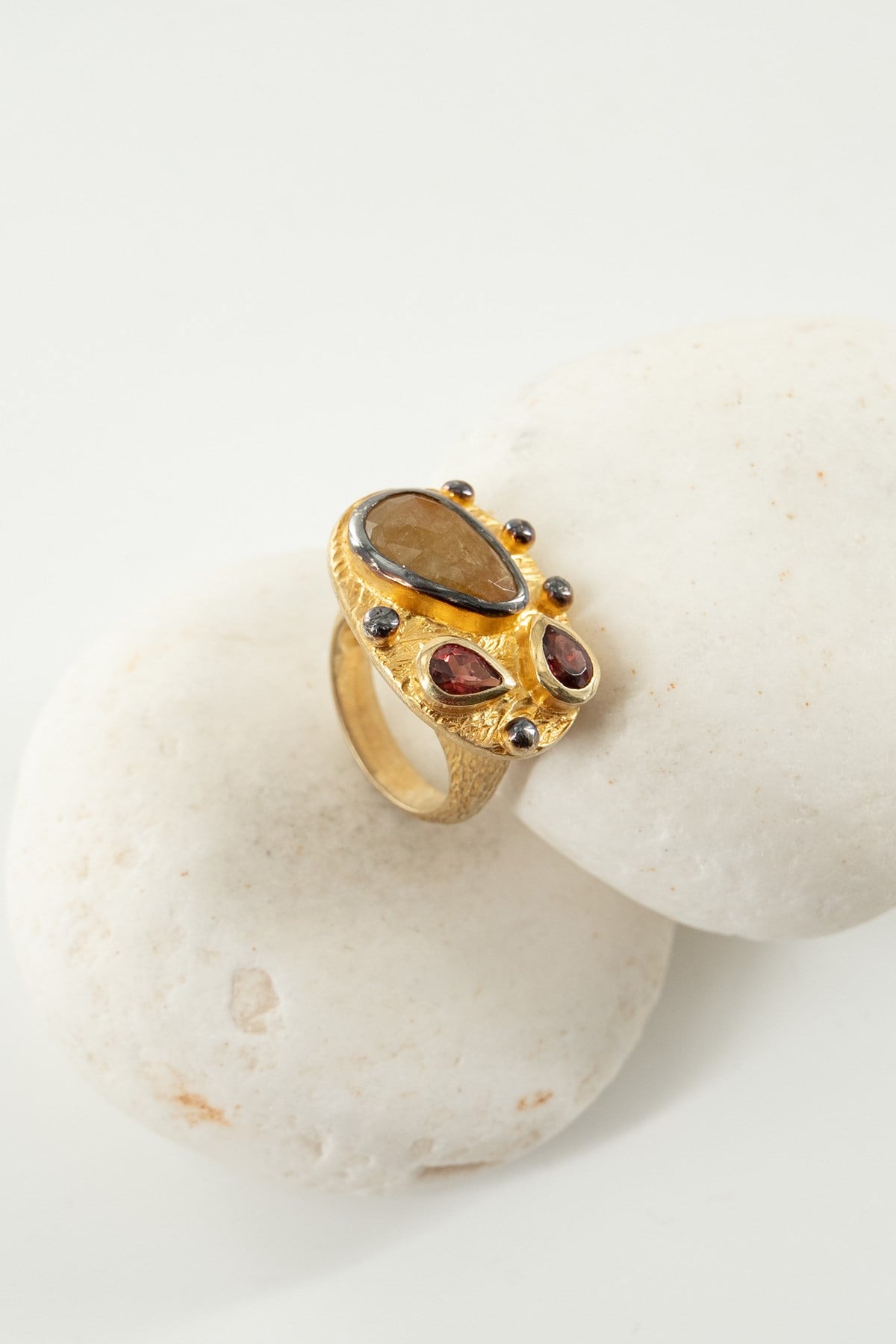 Safir & Garnet Taşlı Gümüş Yüzük