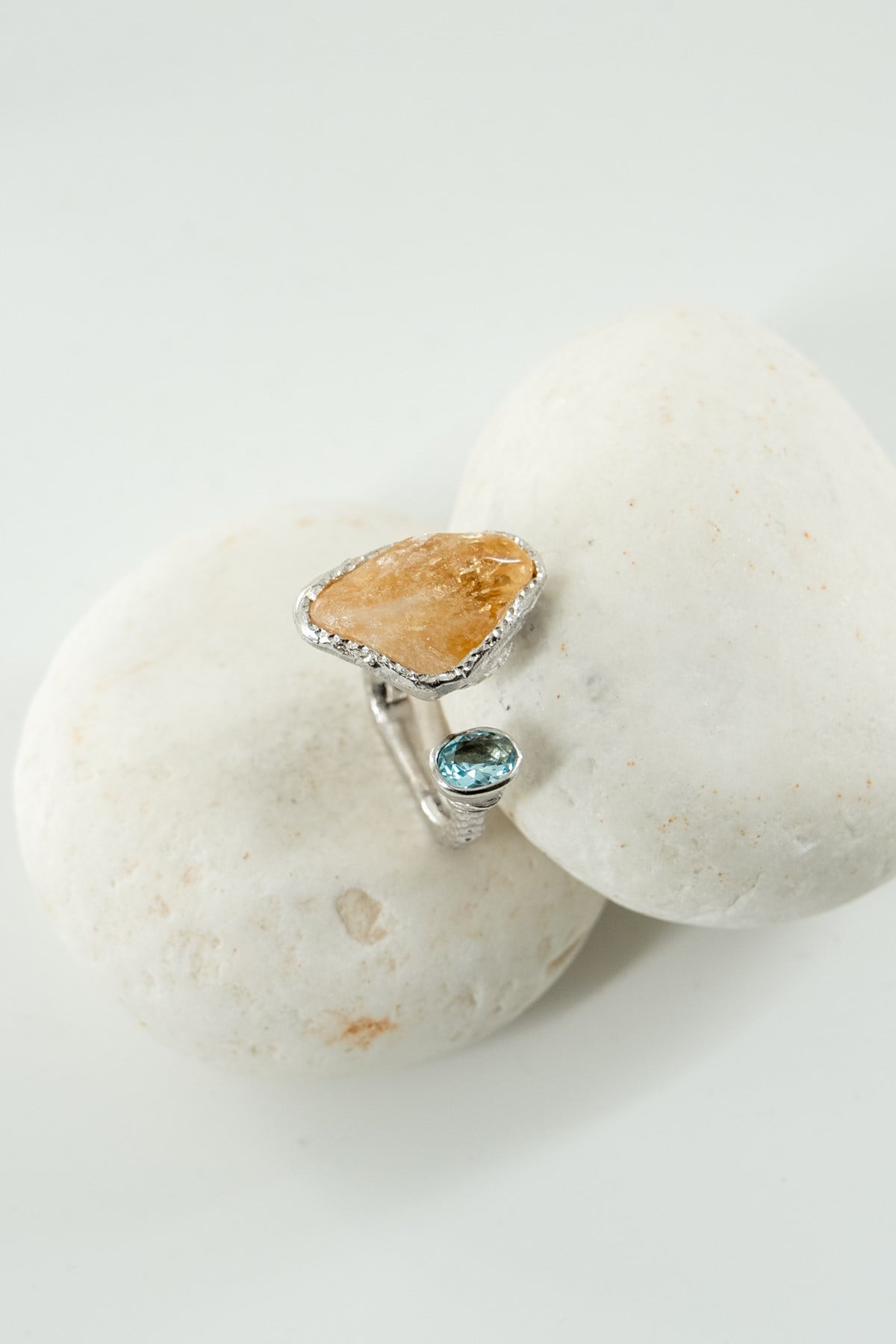 Citrino & Acquamarina con Pietra Argento Anello