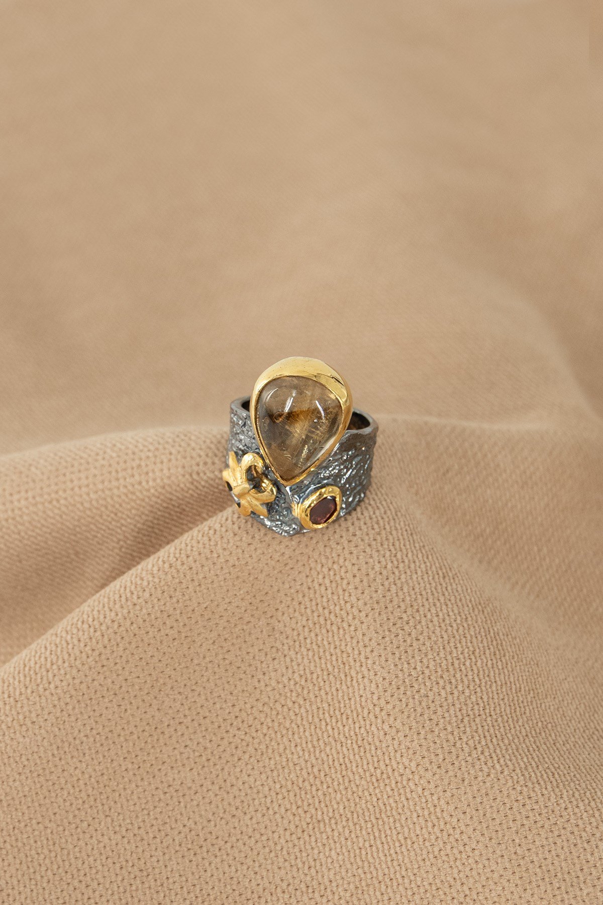 Citrino & Granato con Pietra Argento Anello