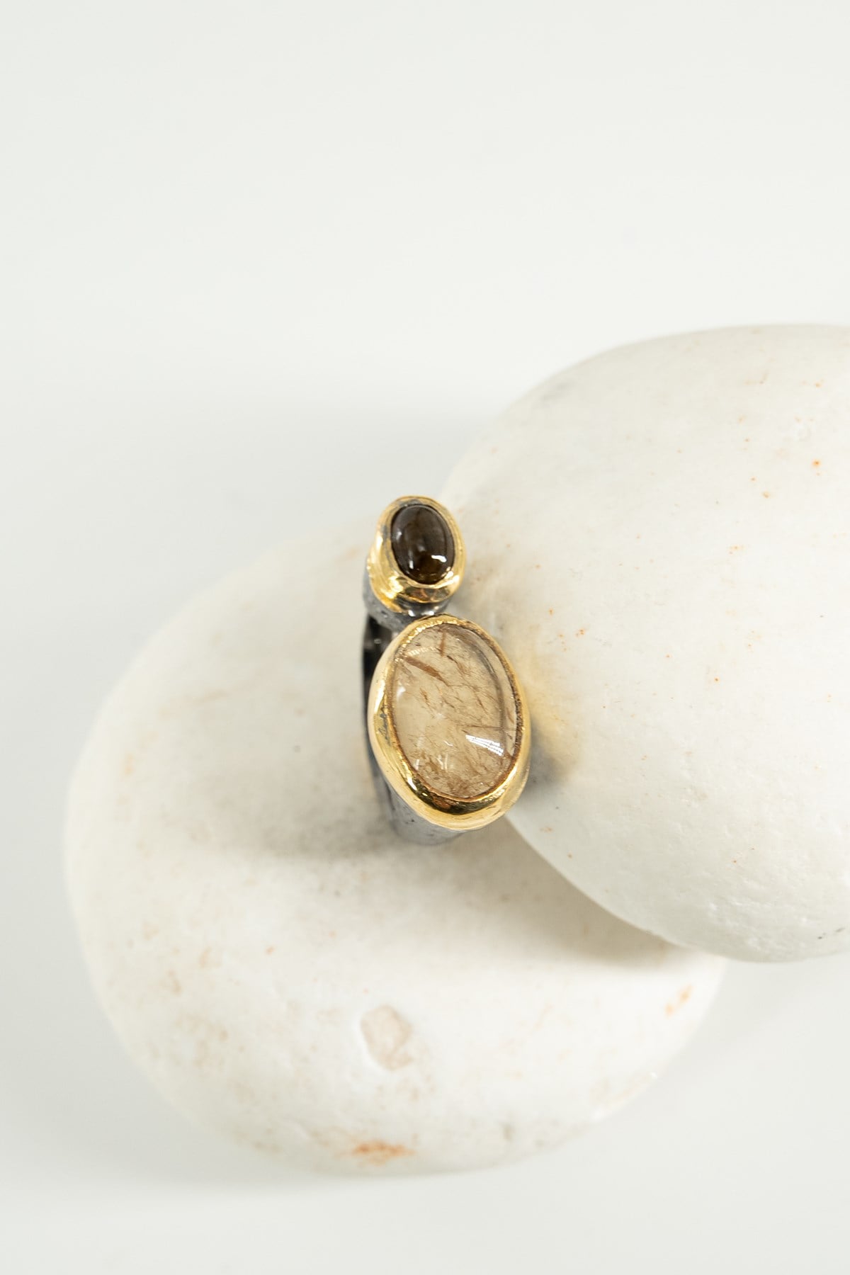 Citrino & Tormalina con Pietra Argento Anello