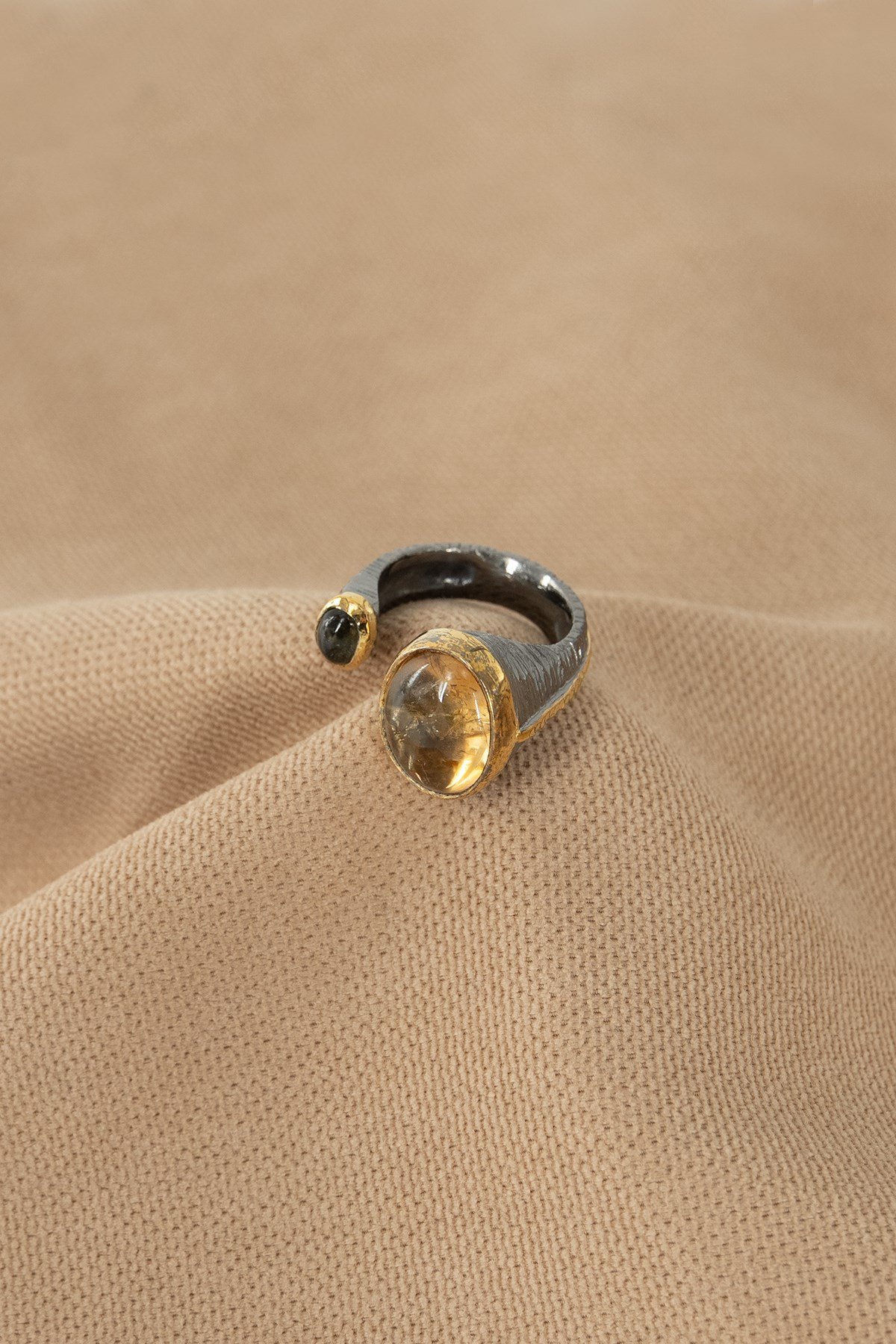 Citrino & Tormalina con Pietra Argento Anello
