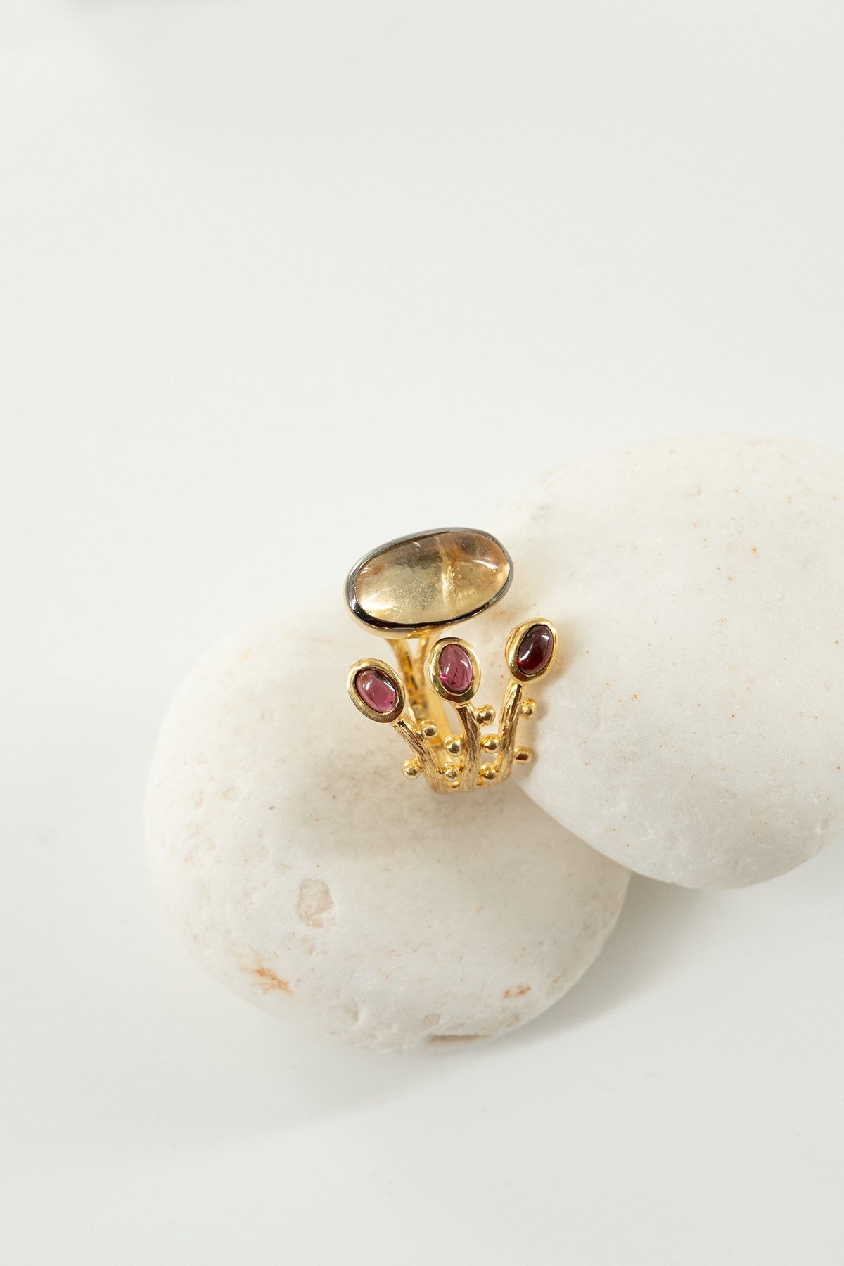 Citrino & Granato con Pietra Argento Anello