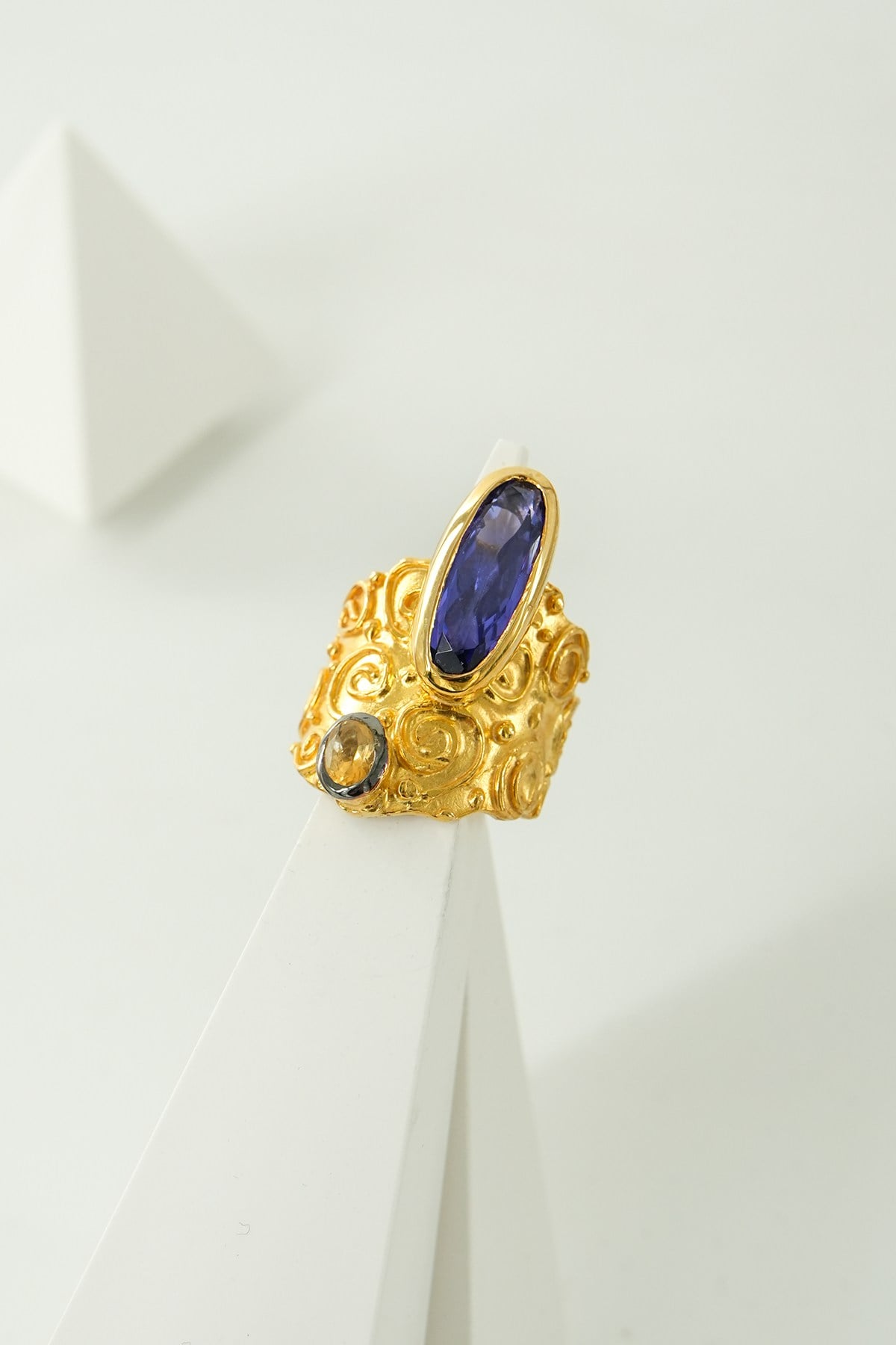 Tanzanite & Citrino con Pietra Argento Anello