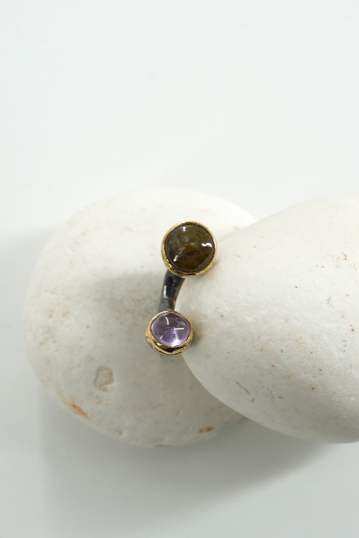 Tormalina & Ametista con Pietra Argento Anello